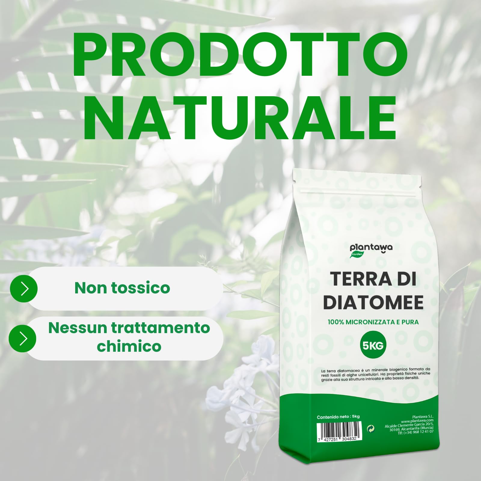 PLANTAWA Terra di Diatomee 5kg | Diatomee Polvere 100% Naturale di Alta Qualità | Perfetta per Molteplici Applicazioni in Casa e Giardino | Senza Trattamenti Chimici | Senza Additivi