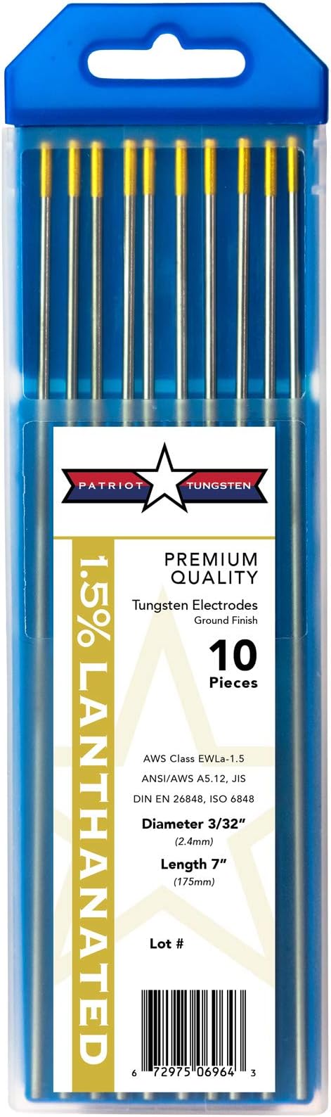 TIG Welding Electrodes 1.5% Lanthanated WL15 (EWLa-1.5) Gold 3/32" 10 Pack