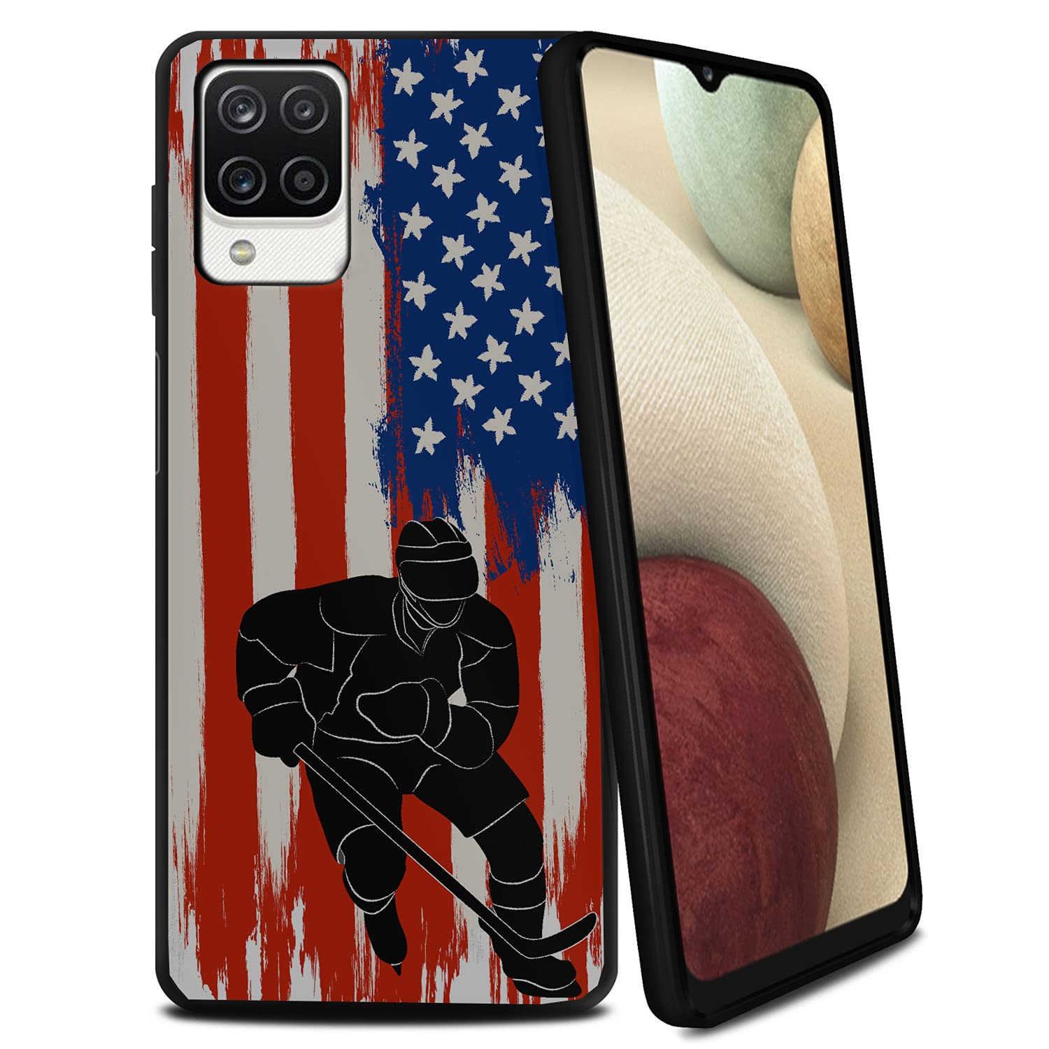 CasesOnDeck Case for [Samsung Galaxy A12 / A12 TPU Case][Gel Flex TPU] American Flag Sports Series Cover, Slim TPU Cover -Hockey
