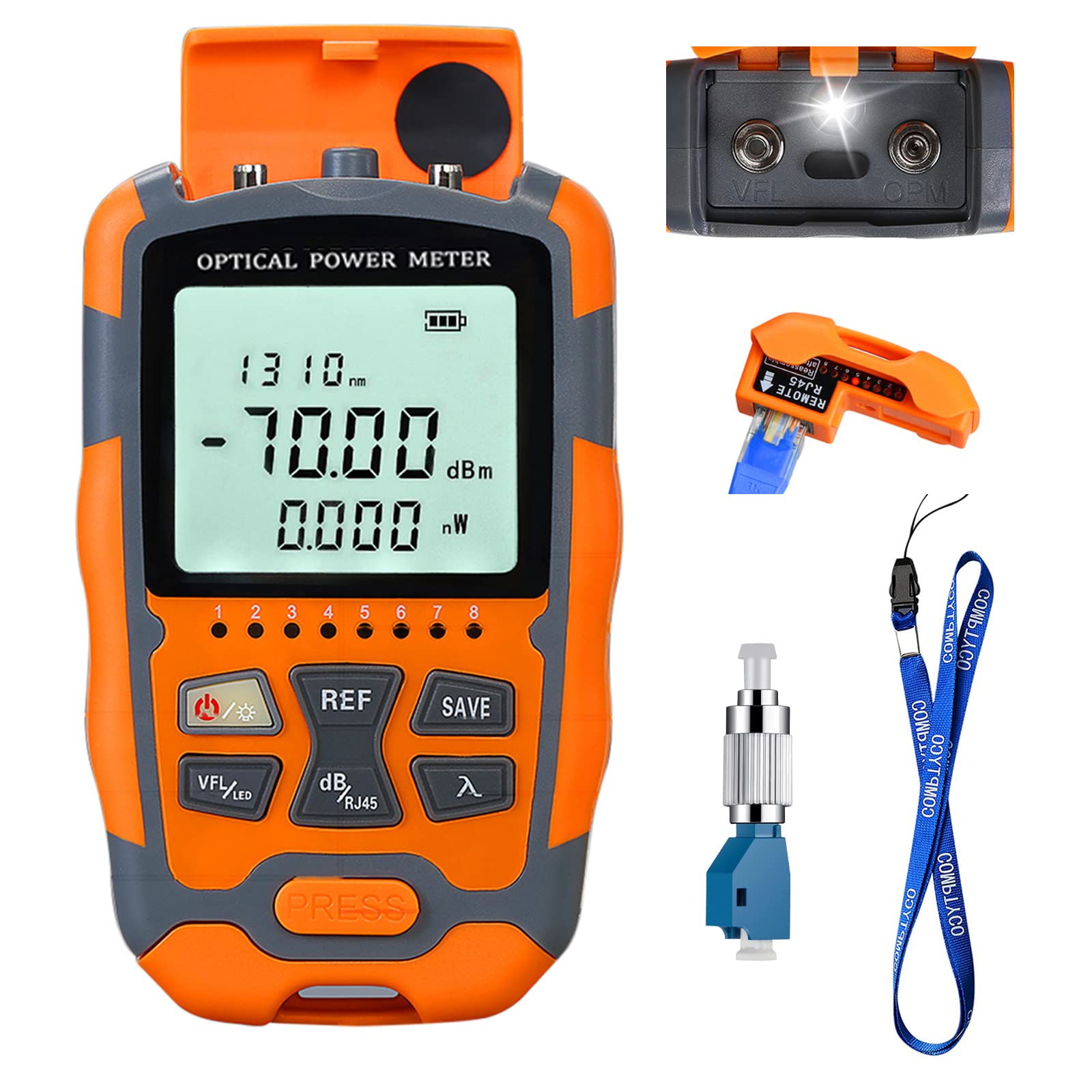 Testeur de fibre optique portable 4 en 1 (FC/SC/ST) et localisateur visuel de défauts VFL 30 mW et test de réseau RJ45 et éclairage LED, testeur de fibre optique OPM et VFL