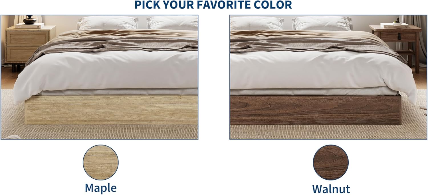 King Size Solid Wood Platform Bed, Modern Minimalist Floor-Standing Bed Frame with Strong Wooden Slats, Noise-Free, No Box Spring Required, Easy Assembly for Master Suites or Family Rooms