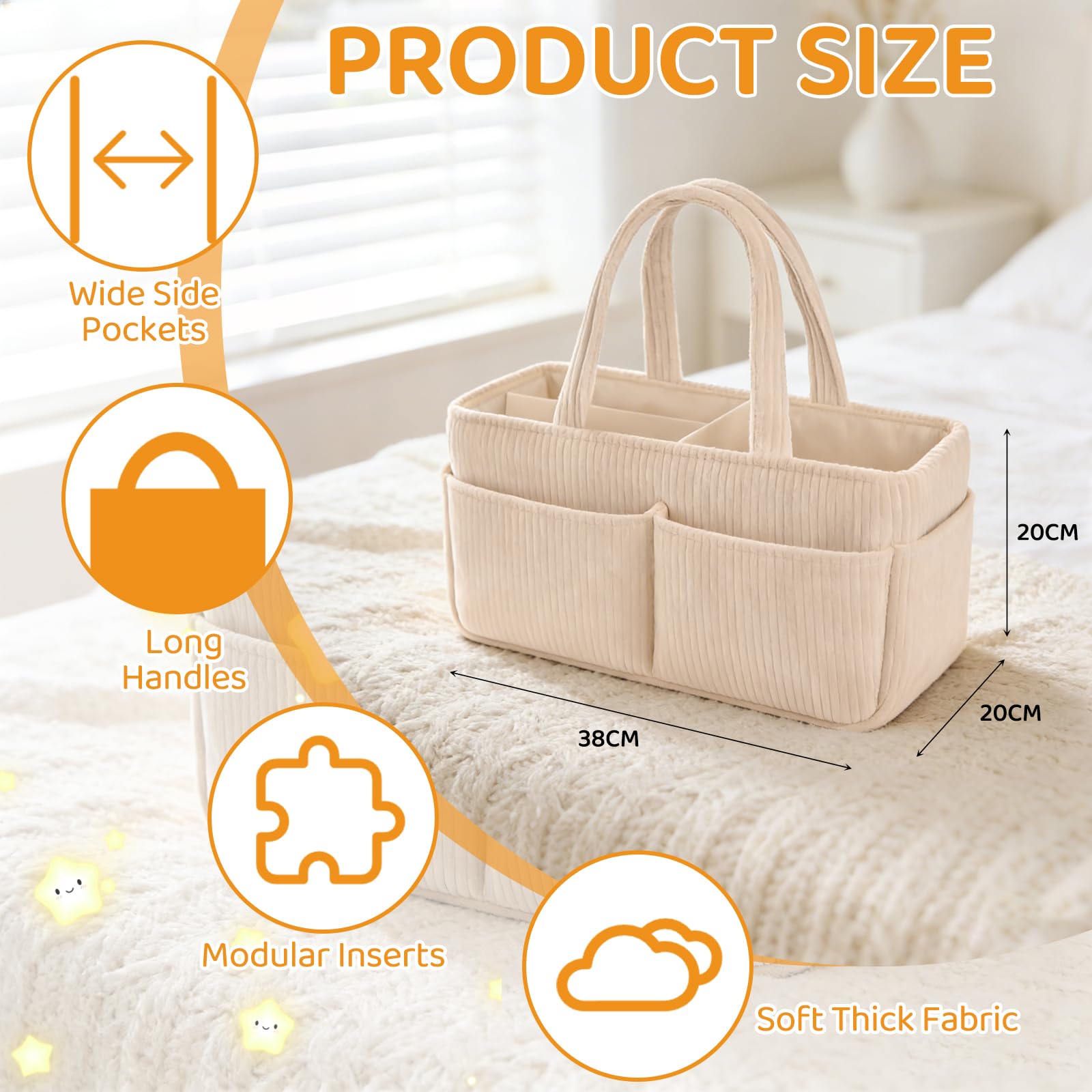 Cestino per fasciatoio, organizer per pannolini con scomparti rimovibili, elegante cestino per la cameretta dei bambini, regalo per fasciatoio e borsa per pannolini (rosa chiaro)