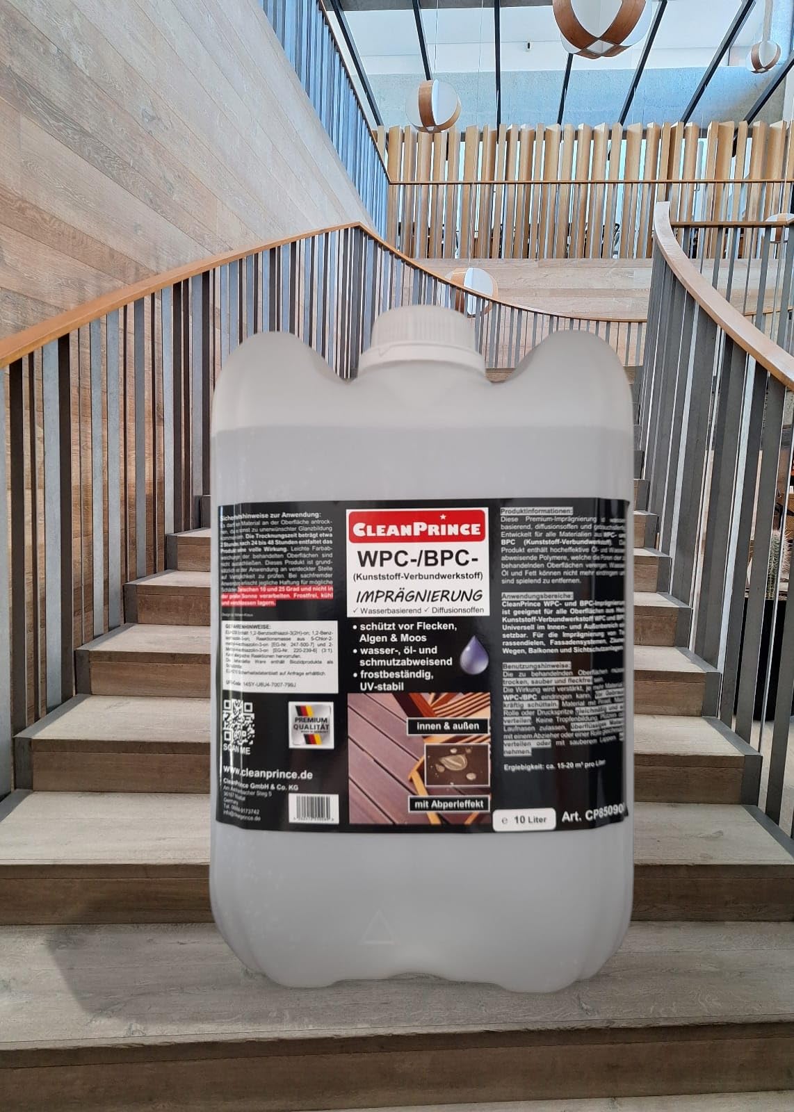 Cleanprince WPC/BPC Imprägnierung 10 Liter transparent farblos | Kunststoffverbundwerkstoff Terrassen Böden Dielen Schutz Imprägniermittel Schutzschild Versiegelung Schutzsiegel