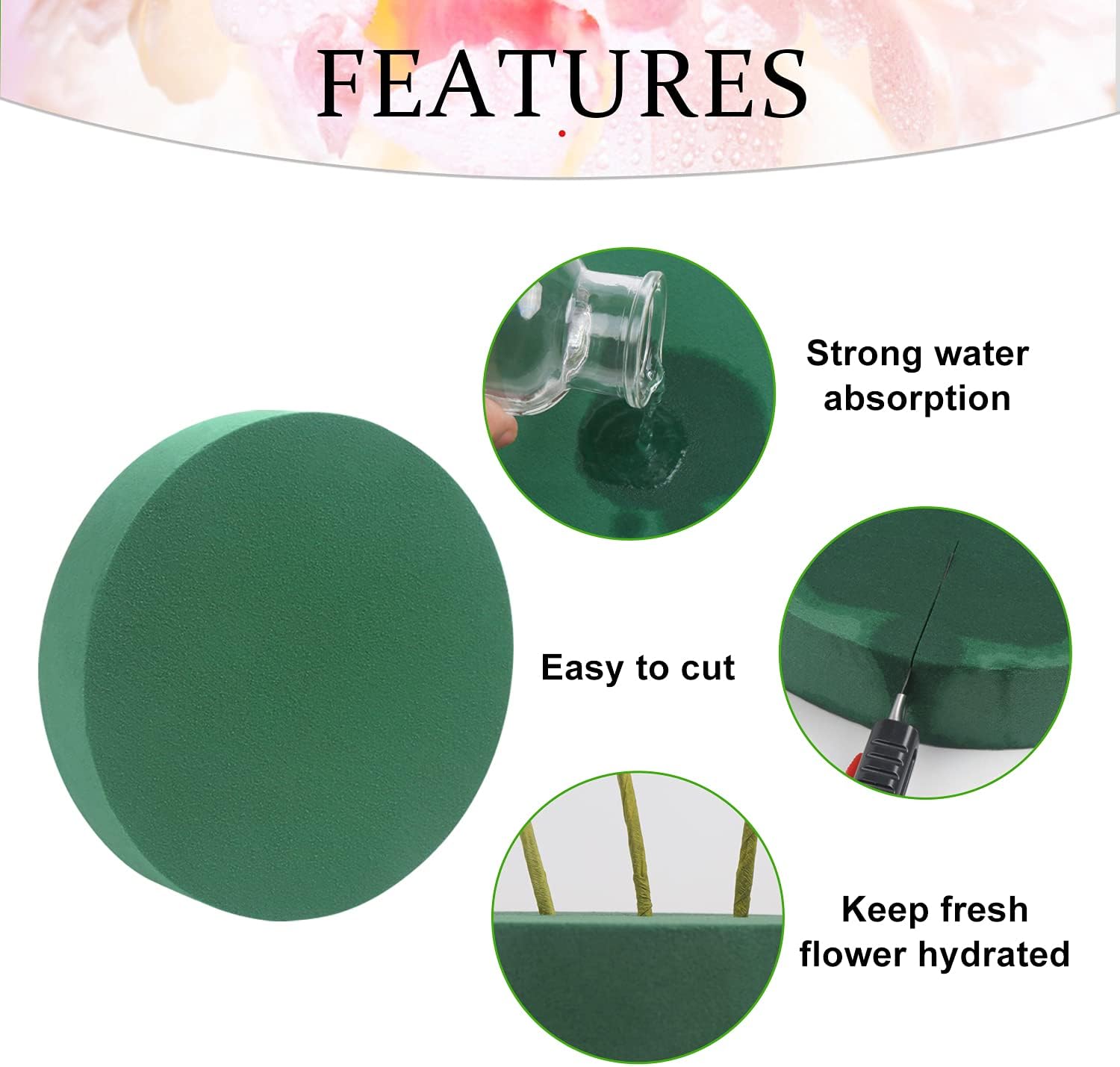 LOMIMOS 8'' Large Round Floral Foam,Florist Green Blocks Supplies for Flower Arrangement Decorations DIY Craft,Pack of 4