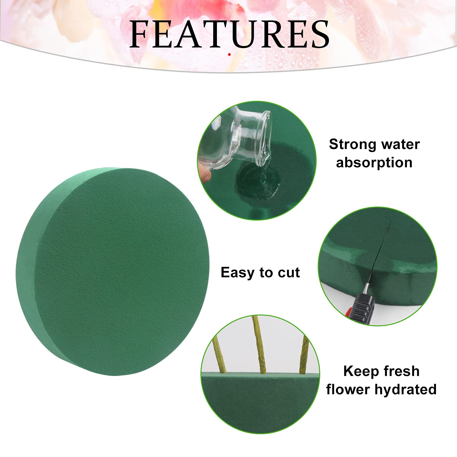 LOMIMOS Round Floral Foam,Florist Styrofoam Green Blocks Supplies for Flower Arrangement Decorations DIY Craft,Pack of 4 1
