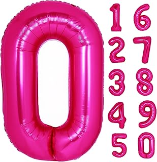 40 Inch Giant Hot Pink Number 0 Balloon, Helium Mylar Foil Number Balloons for Birthday Party, 0 balloon Birthday Decorati...