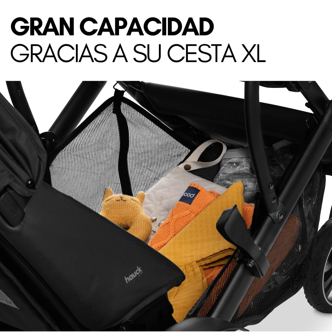 hauck Duett 4 Carrito Bebe Gemelos Reclinable - Carro Doble para 2 Niños - Silla de Paseo Gemelar incl. Cubrepiés y Burbuja de Lluvia - Negro