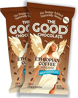 THE GOOD CHOCOLATE – Coffee Milk Chocolate Bars with 80% Less Sugar & Lower Net Carbs – Keto Chocolate Bar with Lower Calories, All Natural and Non-GMO Keto Snacks, 2.5 oz (2 Bars Starter Pack)