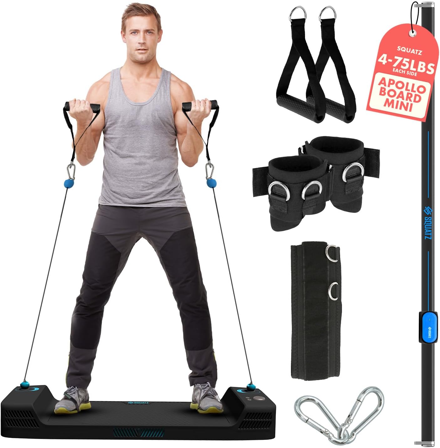SQUATZ Multifunctional Push-Up Board Workout System w/ LED Display – Portable Home Gym Equipment, Bluetooth Connectivity, Resistance Training Device, Full Body Workout, 4 Training Modes, Durable(Blue)