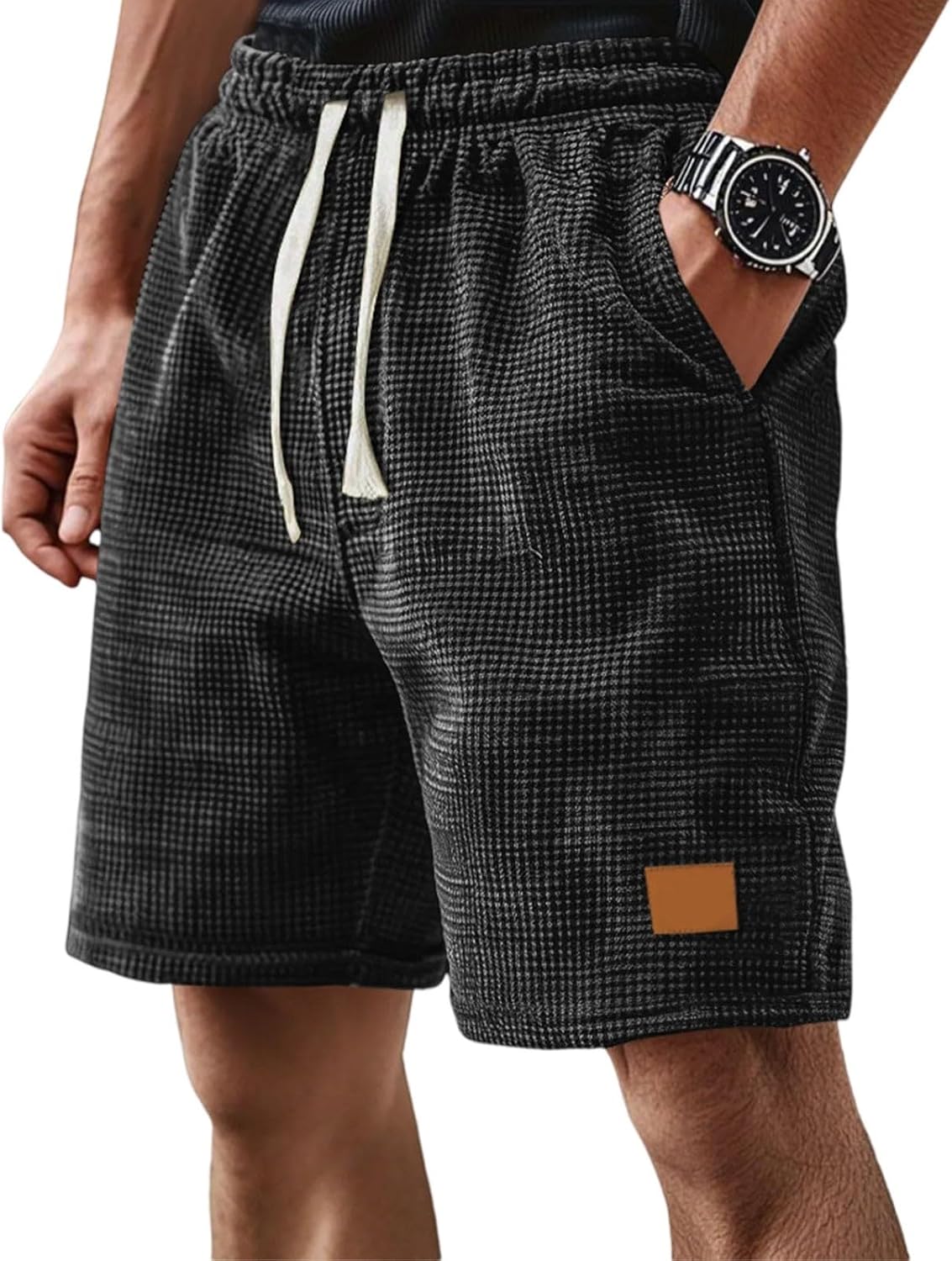 WENKOMG1 Men's Lightweight Shorts Casual Summer Waffle Knit Stretch Drawstring Beach Athletic Workout Gym Shorts, M-3XL