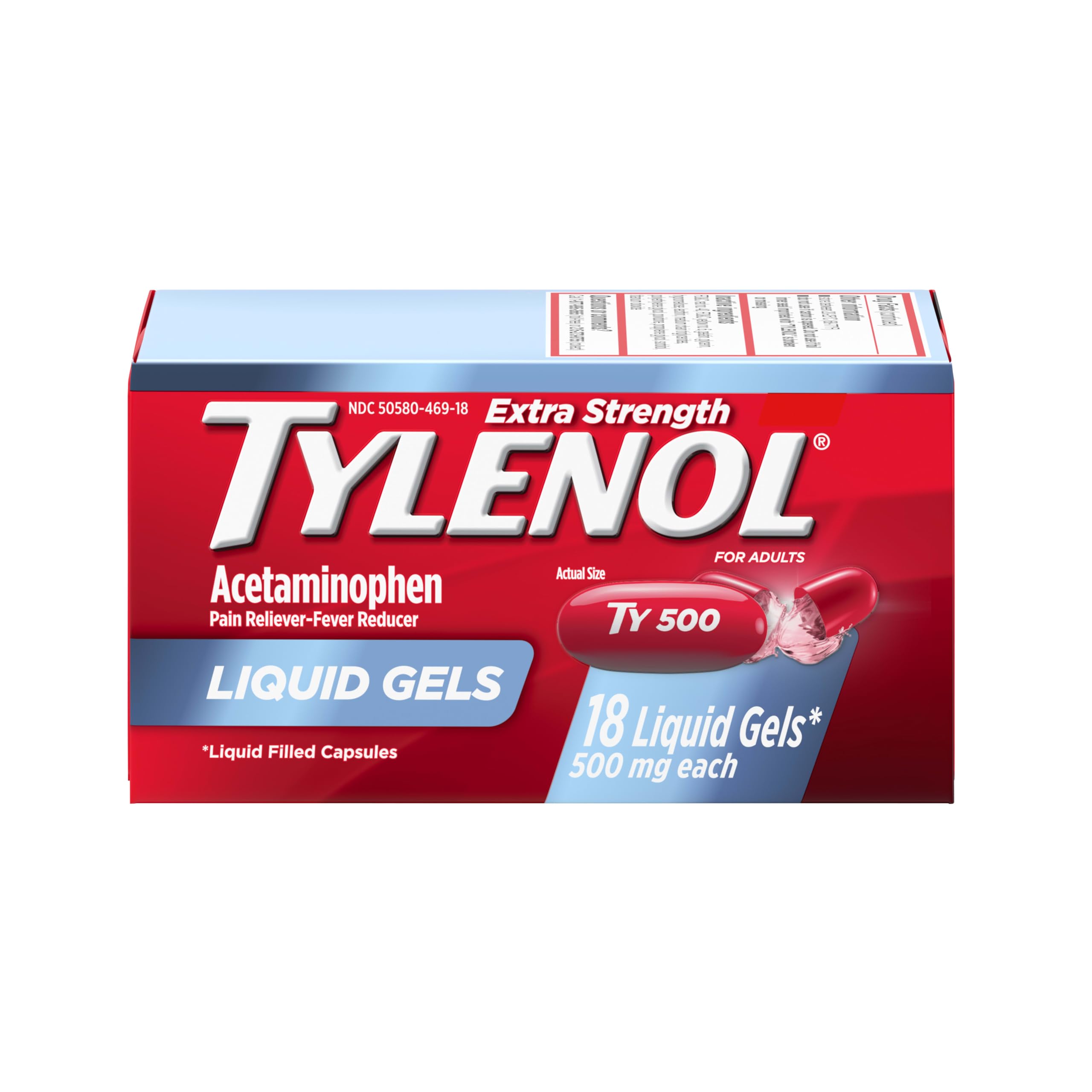 Tylenol Extra Strength Liquid Gels, 500mg Acetaminophen, 18 Ct