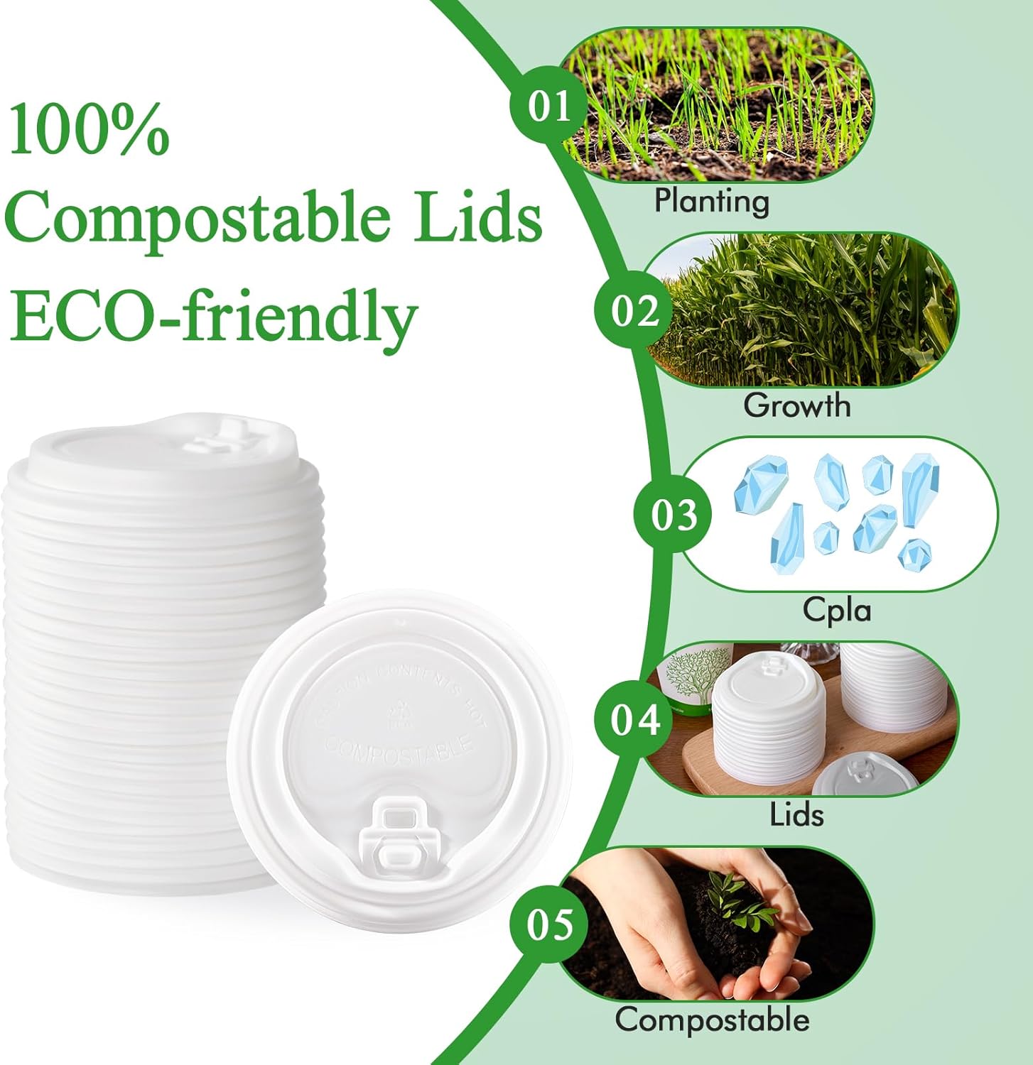 ECOLipak 100% Compostable Coffee Cup Lids 200 Count,3.54 inch Disposable CPLA Cup Lid Suitable for 10 oz, 12 oz, 16 oz, and 20 oz Paper Cups, White - Image 3