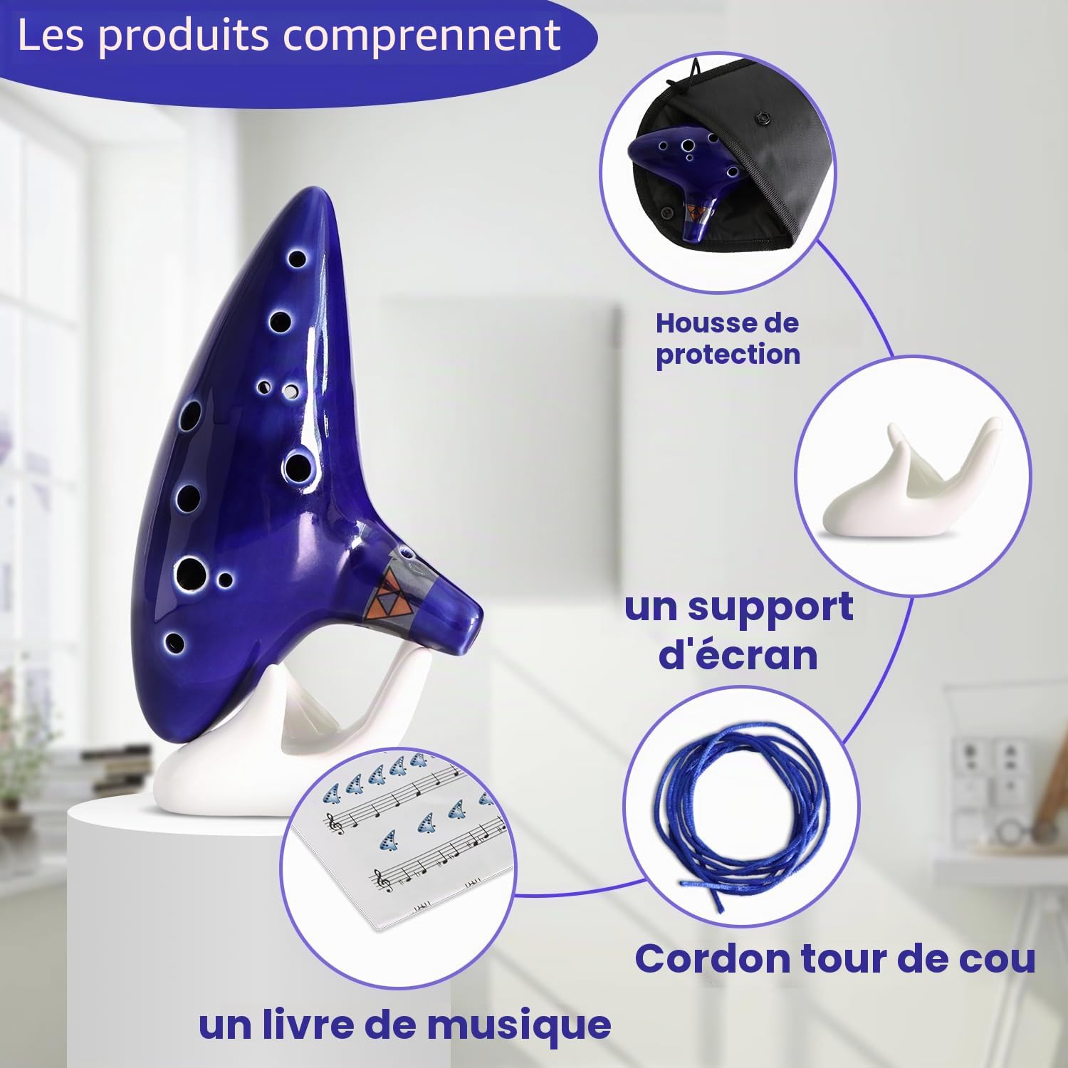 Ocarina Zelda, 12 trous Alto Do Zelda Ocarinas Play by Link Triforce Cadeau pour les fans de Zelda avec support de présentation Sac de protection, avec livre de chansons de la légende de Zelda
