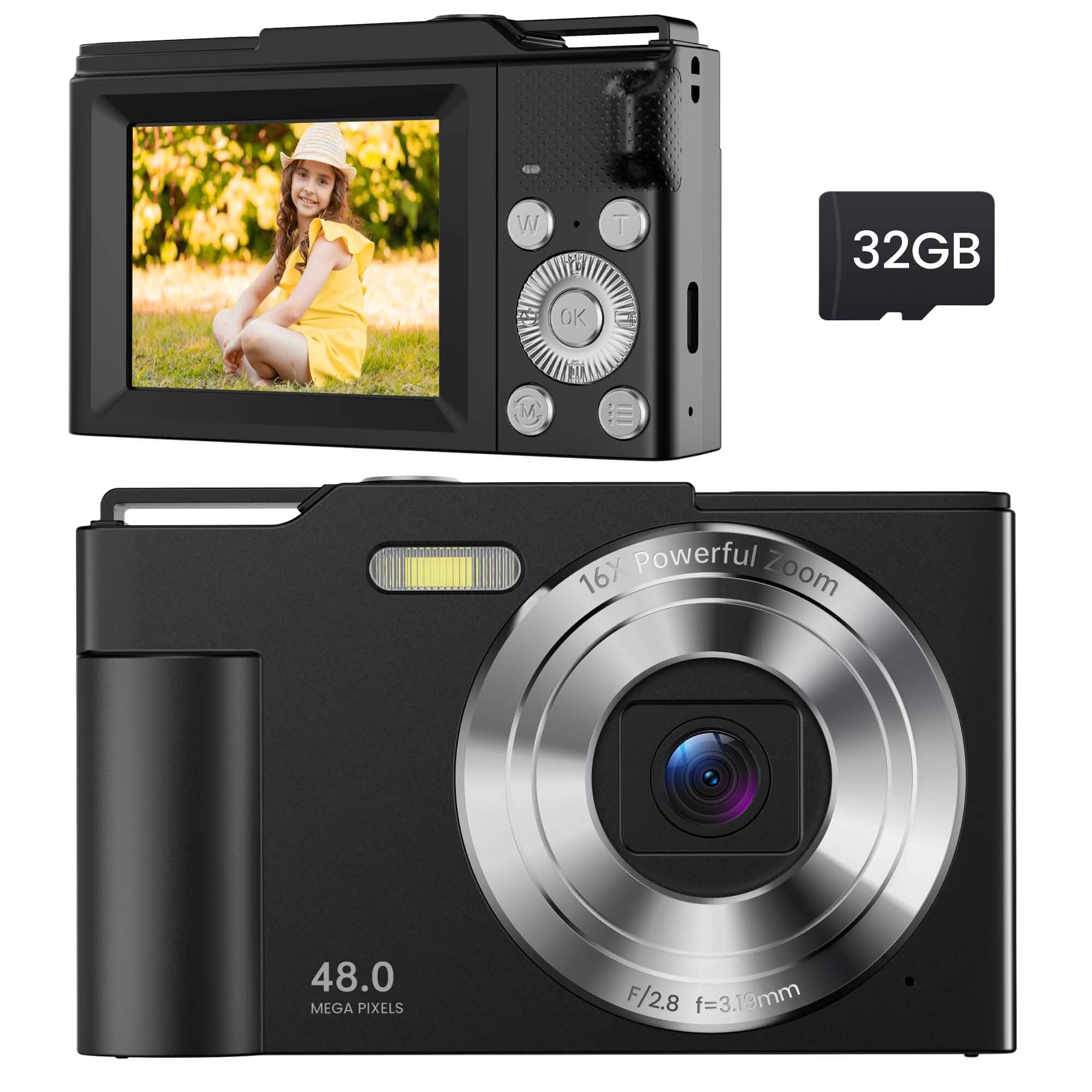 Digital Camera for Kids: Black Camera for Teens - Christmas Birthday Gifts for Boys Girls 8-10 - Toys for Girls 8-13 - Compact Camera for 6 7 8 9 10 Years Old- Toys for Kid Children Toddler Compact