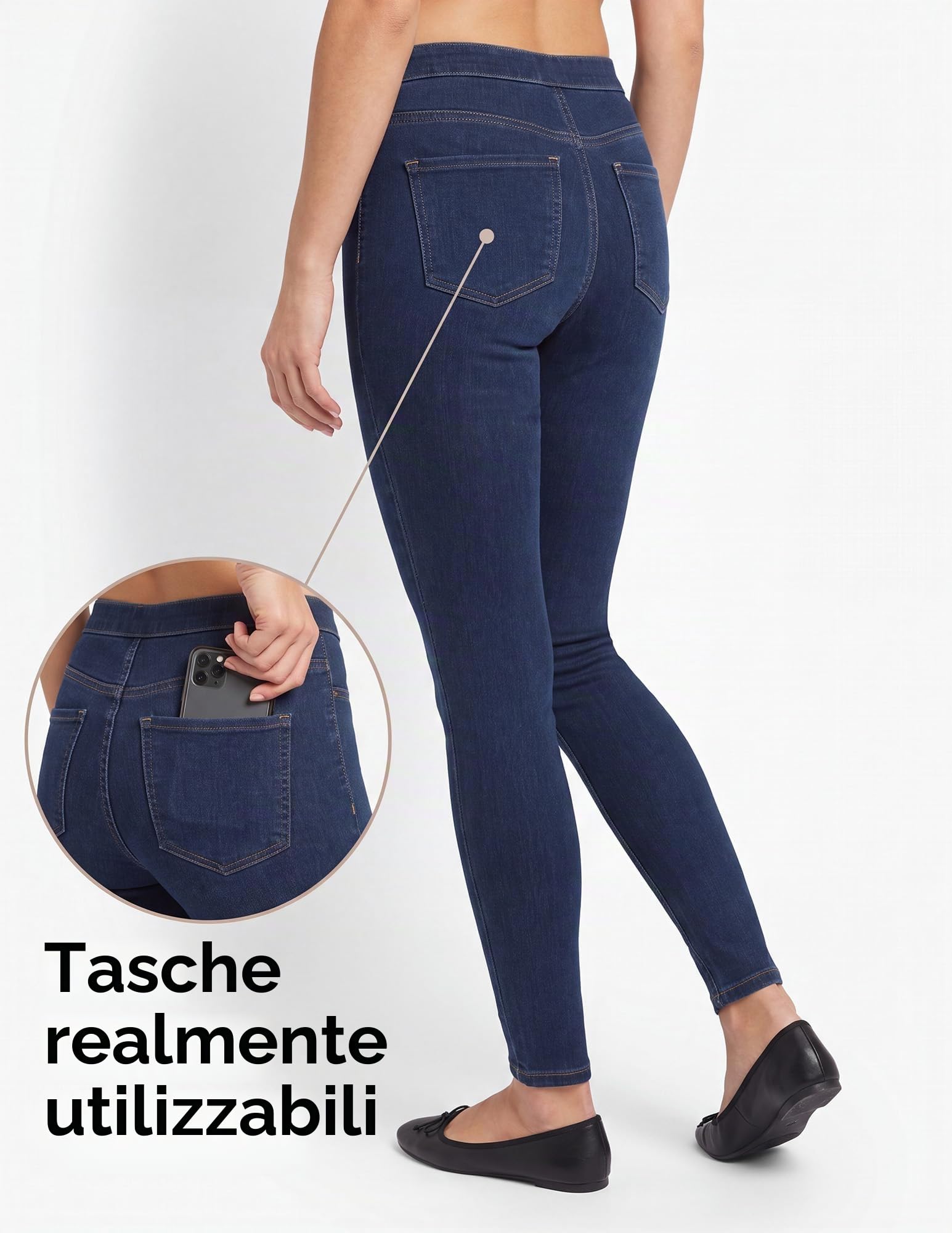 No Nonsense - Classic Denim Leggings-Jeggings for Women with Real Back Pockets, High Waisted Stretch Jeans, Leggings Donna