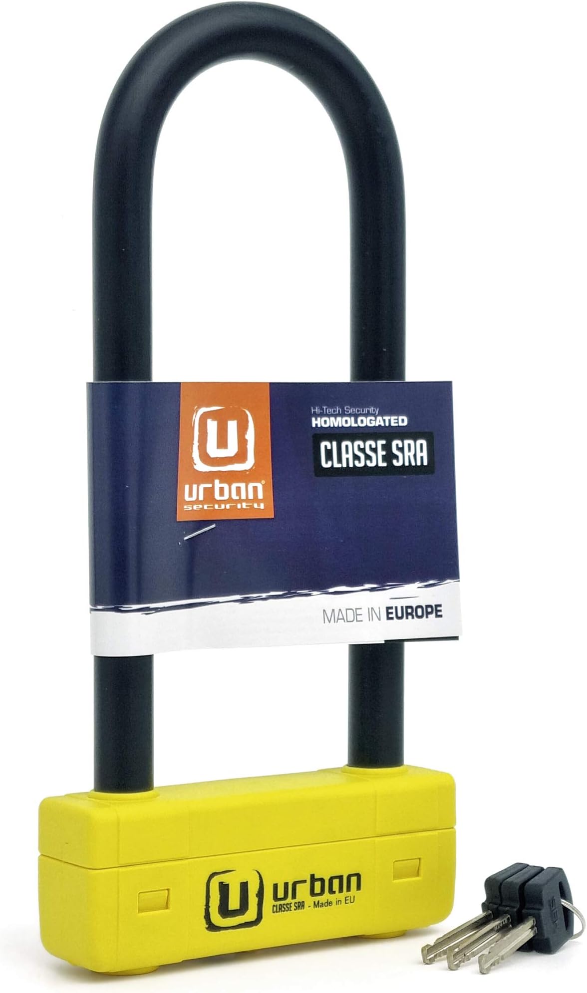 Urban UR85250 High Security U Lock Motorcycle, SRA Approved, ø18mm/0.7in Hardened Steel Shackle, Double Locking, High Visibility Housing, 85x300mm/3.34x9.84in Anti Theft Security for Moto Scooter