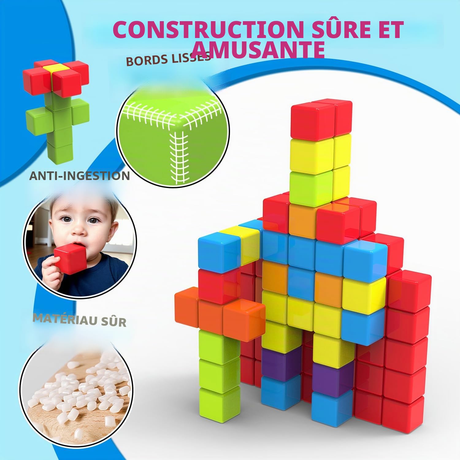 Pairez Toys Lot de 36 blocs de construction magnétiques de 1,65 pouces pour tout-petits, jouets sensoriels et Montessori pour garçons et filles de 1, 2, 3 ans