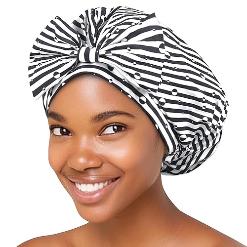 YANIBEST Gorro de ducha para mujer, 100% impermeable, reutilizable, para trenzas largas, antideslizante, extra grande, reutilizable, ajustable para