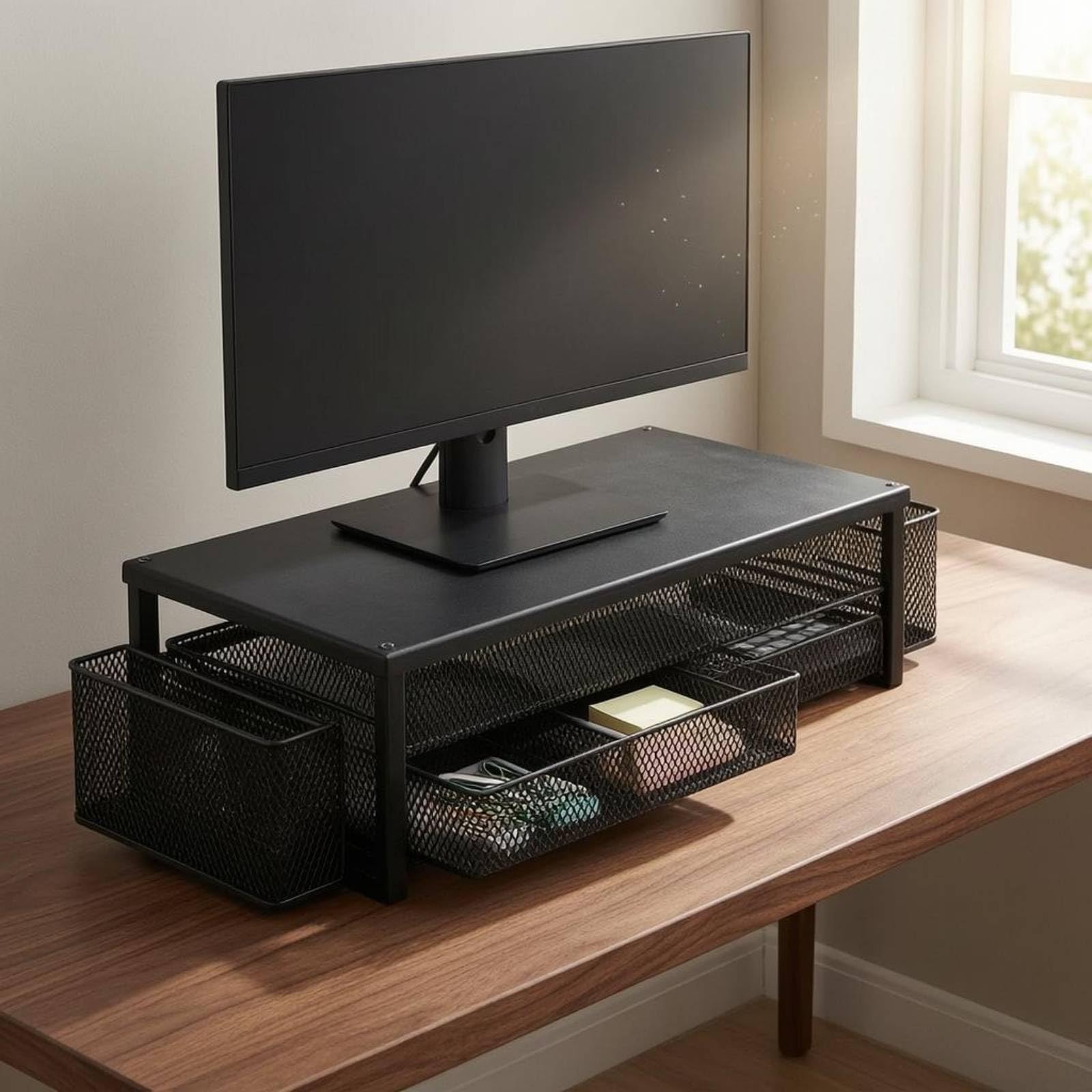 Desk Organizer Contenitore Cancelleria Supporto Scrivania Metallo Maglia Scomparto Porta Penne Porta Documenti Adatto per Studio , Viola