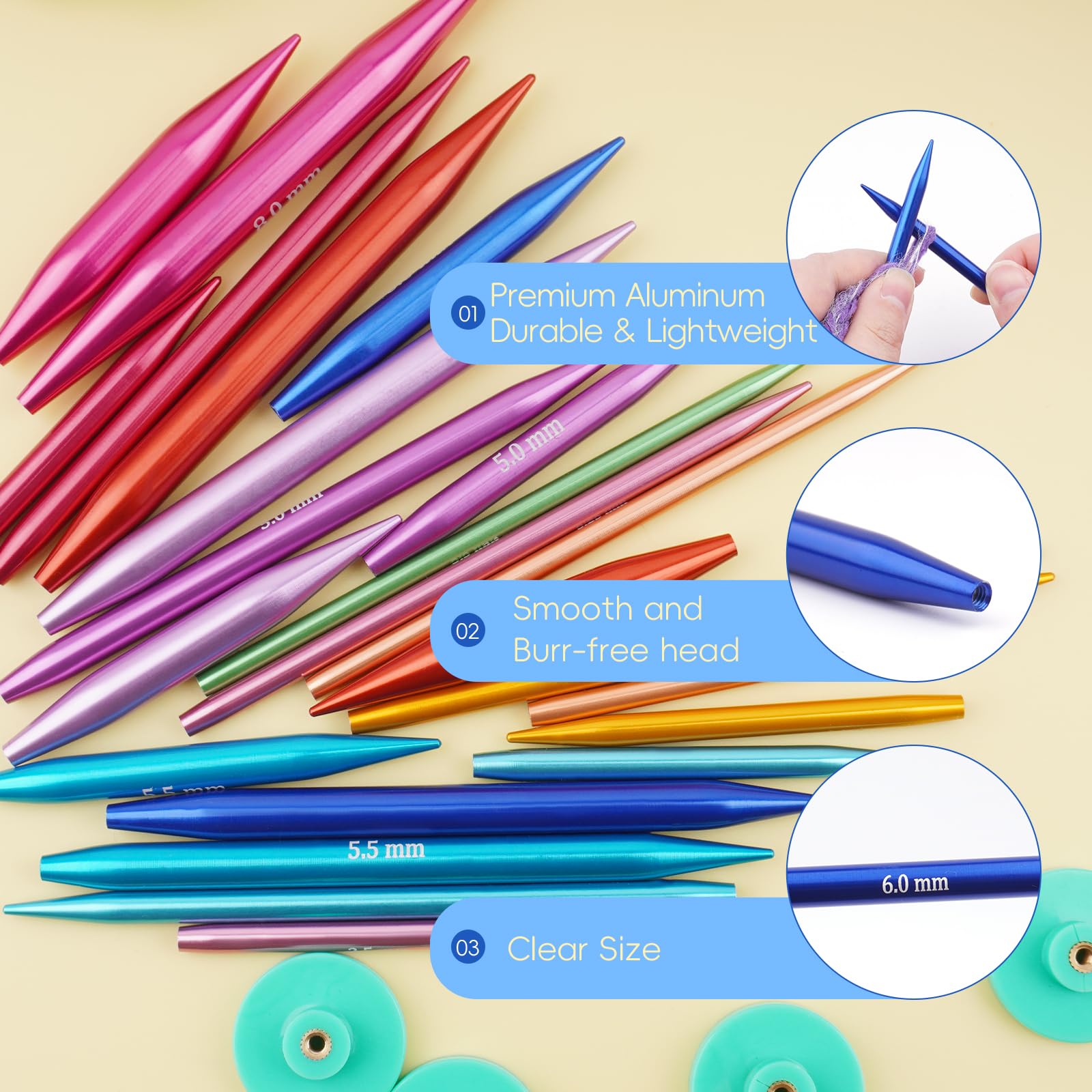 Weabetfu Shortie austauschbares Rundstricknadel-Set, 5,1 cm/8,6 cm