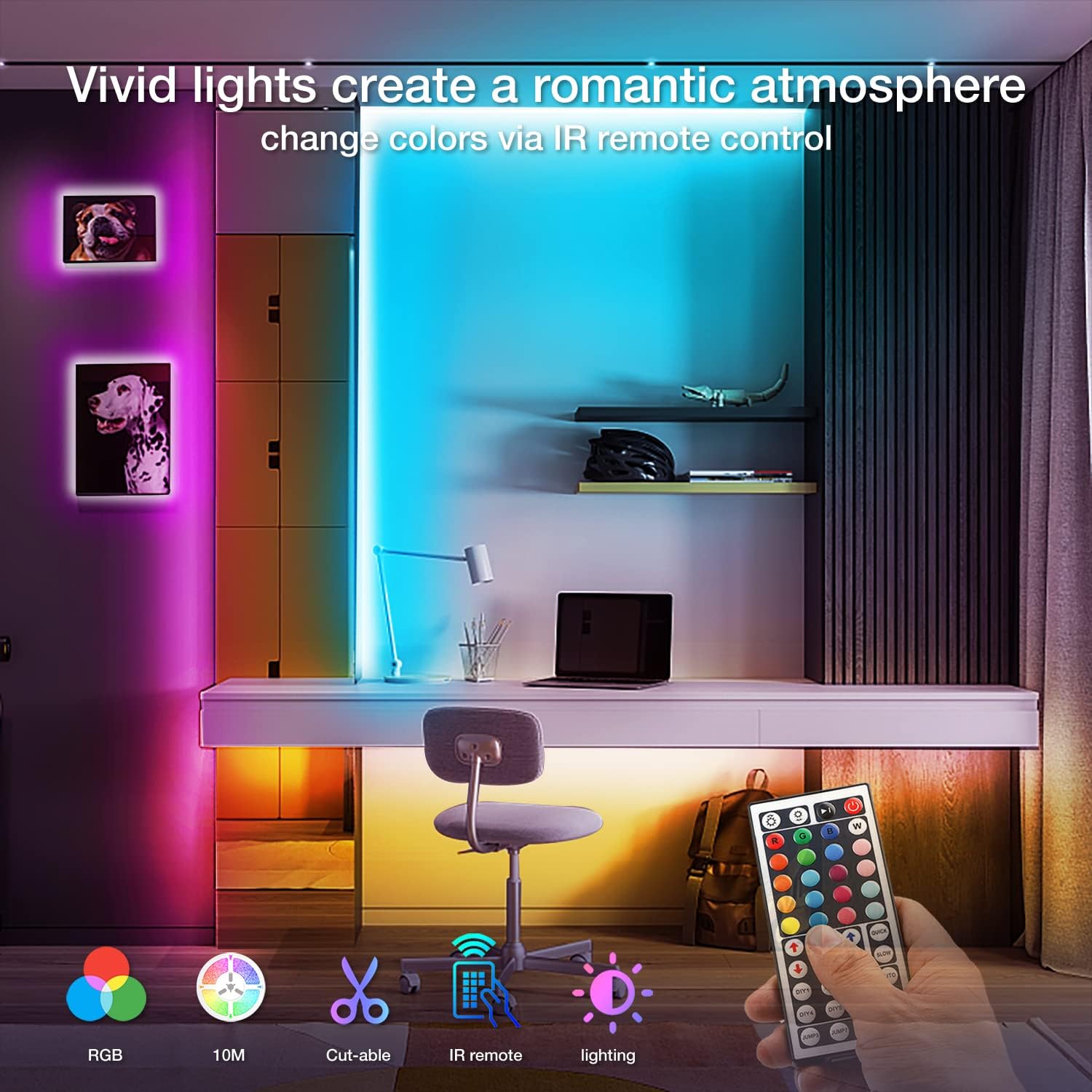 phopollo Led Lights for Bedroom 10m Led Strip Lights with 44 Keys Remote - Image 4