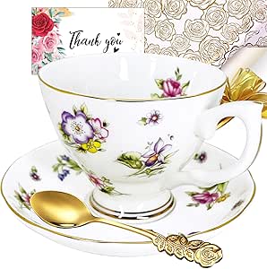 Amazon.com | tea cup and saucer set for 1, vintage bone china tea cups ...