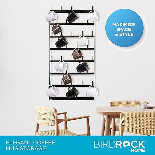 Miniatura 4 de BirdRock Home Estante para tazas de 36 clavijas para pared soporte de almacenamiento de vidrio para taza de café y té decoración de exhibición de