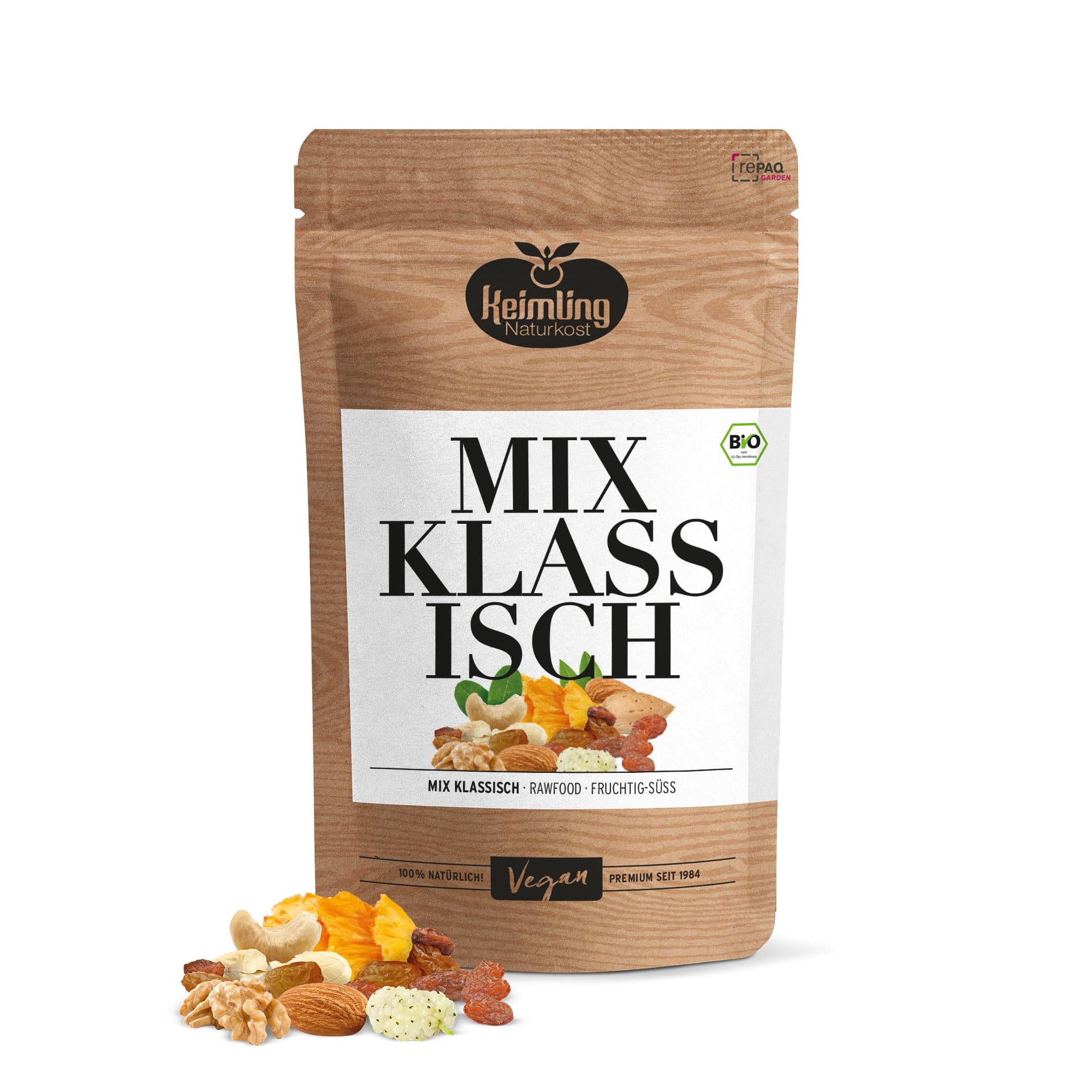 Bio Keimling Mix „Klassisch“, gekeimte Nüsse, Saaten & Körner, roh, vegan, naturbelassen, ohne Zuckerzusatz, ideal für Müsli, Bowls & als Snack (200 g)