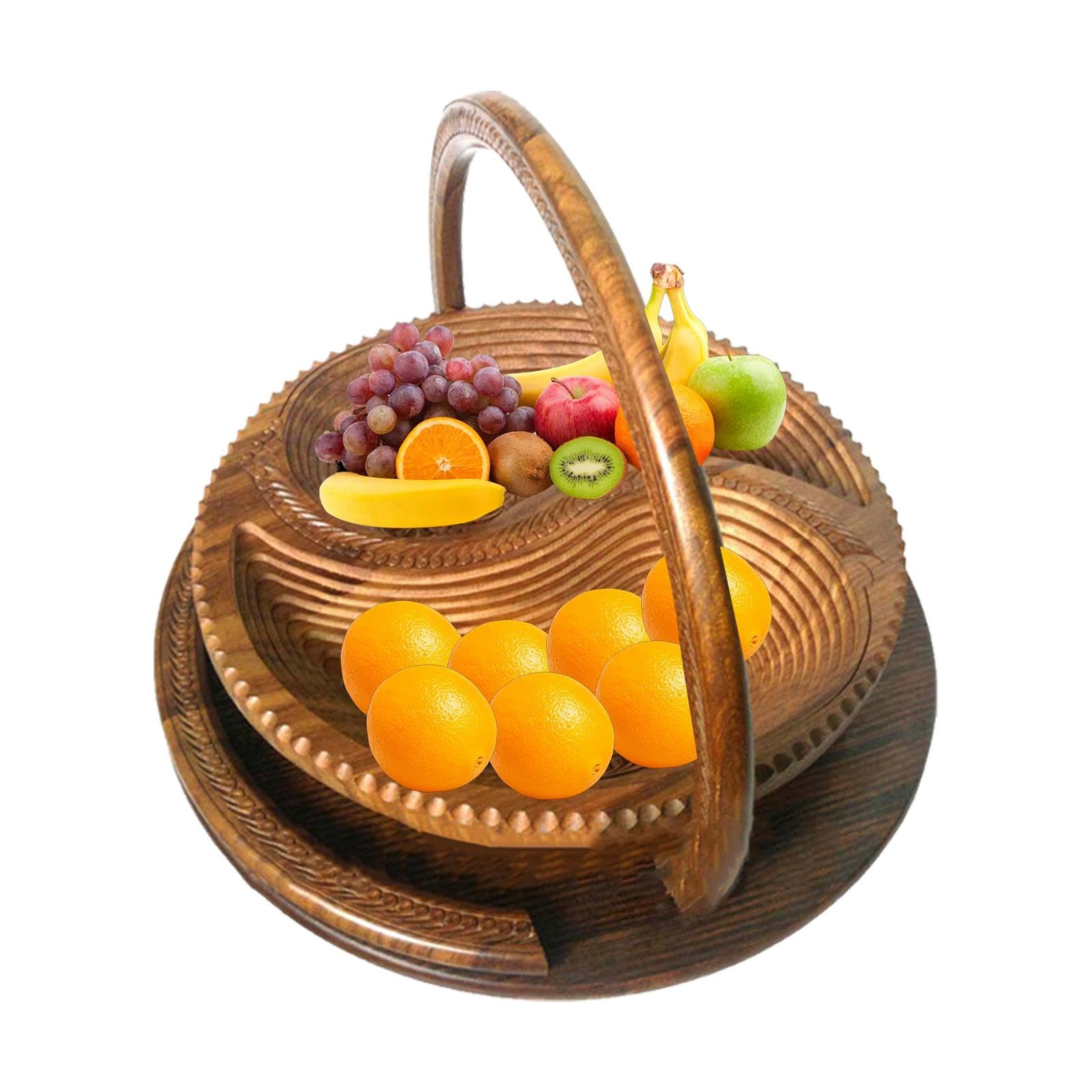 Corbeille à fruits en bois – Plateau de service pliable divisé en 4 compartiments | Paniers pliables pour , noix, bonbons, fruits, noix | compartiments | Paniers pliables pour , noix, bonbons, fruits, noix