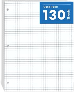 Graph Paper Loose Leaf, 130 Sheets Loose Leaf Paper Binder Paper 8 x 10.5