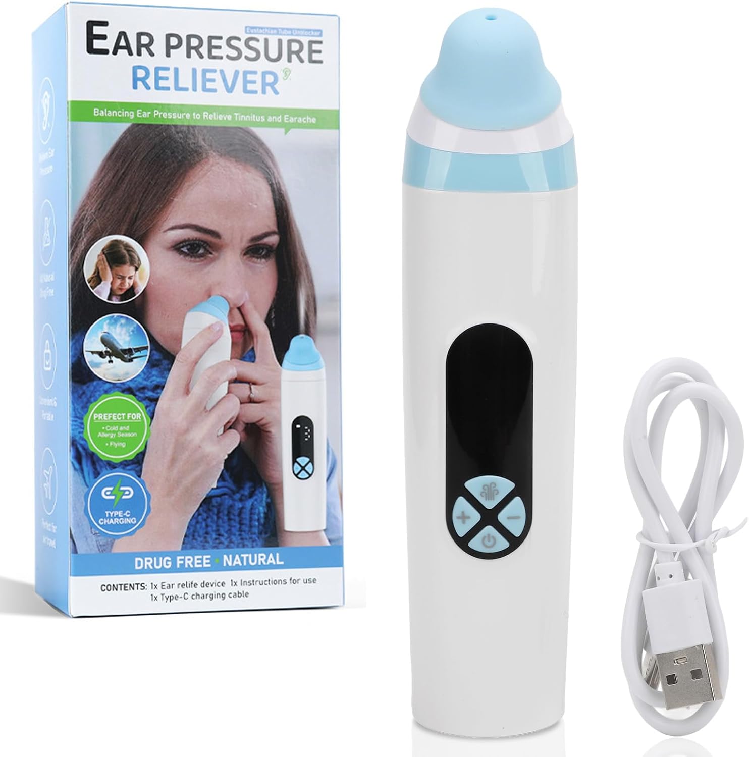 Ear Pressure Relief Device, Eustachian Tube Unclogger Balanced Ear Pressure for Flying Diving Swimming