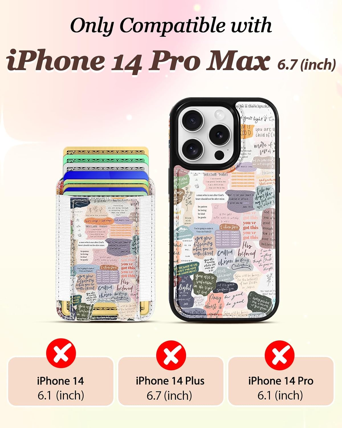 Shorogyt for iPhone 14 Pro Max Case Wallet - Fits 5 Cards, Compatible with Magsafe Detachable Magnetic Credit Card Holder Leather Cardholder Cute Phone Cover Women Girls for Apple 14 ProMax, Collage - Image 2