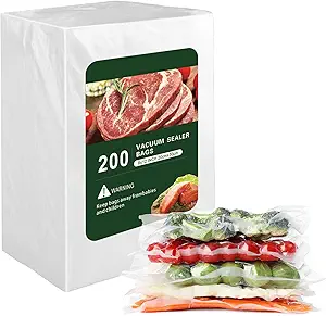Vacuum Sealer Bags for Food - 200 Quart 8'' x 12'' Pre-Cut Food Saver Bags Quart Size, Heavy Duty Vacuum Bags for Food, BPA Free Vacuum Seal Bags for Freezer Storage, Seal a Meal or Sous Vide