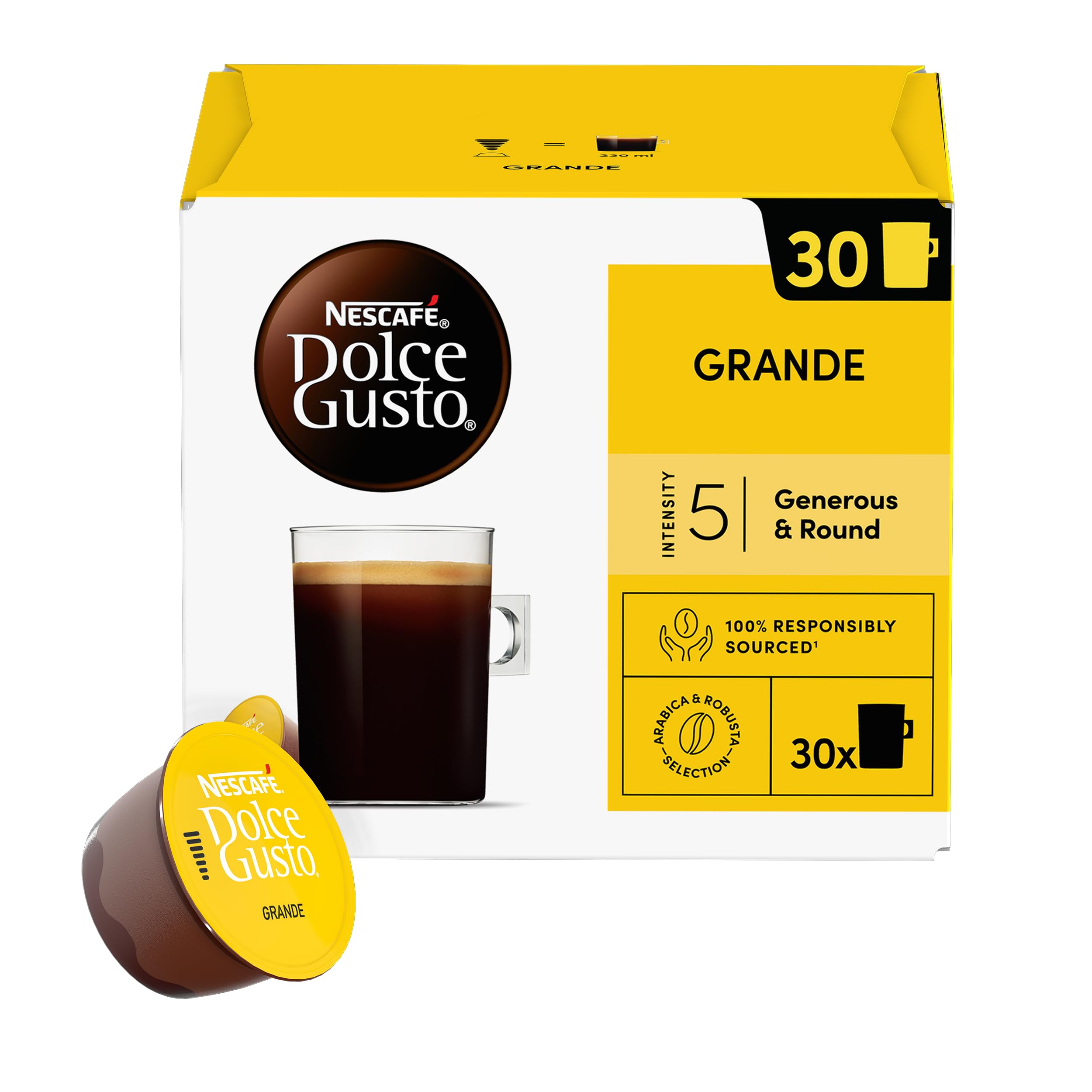NESCAFE DOLCE GUSTO Grande - Café Capsule - Intensité 5 - Mélange Arabica & Robusta - 90 Capsules (3 Boîtes x 30)