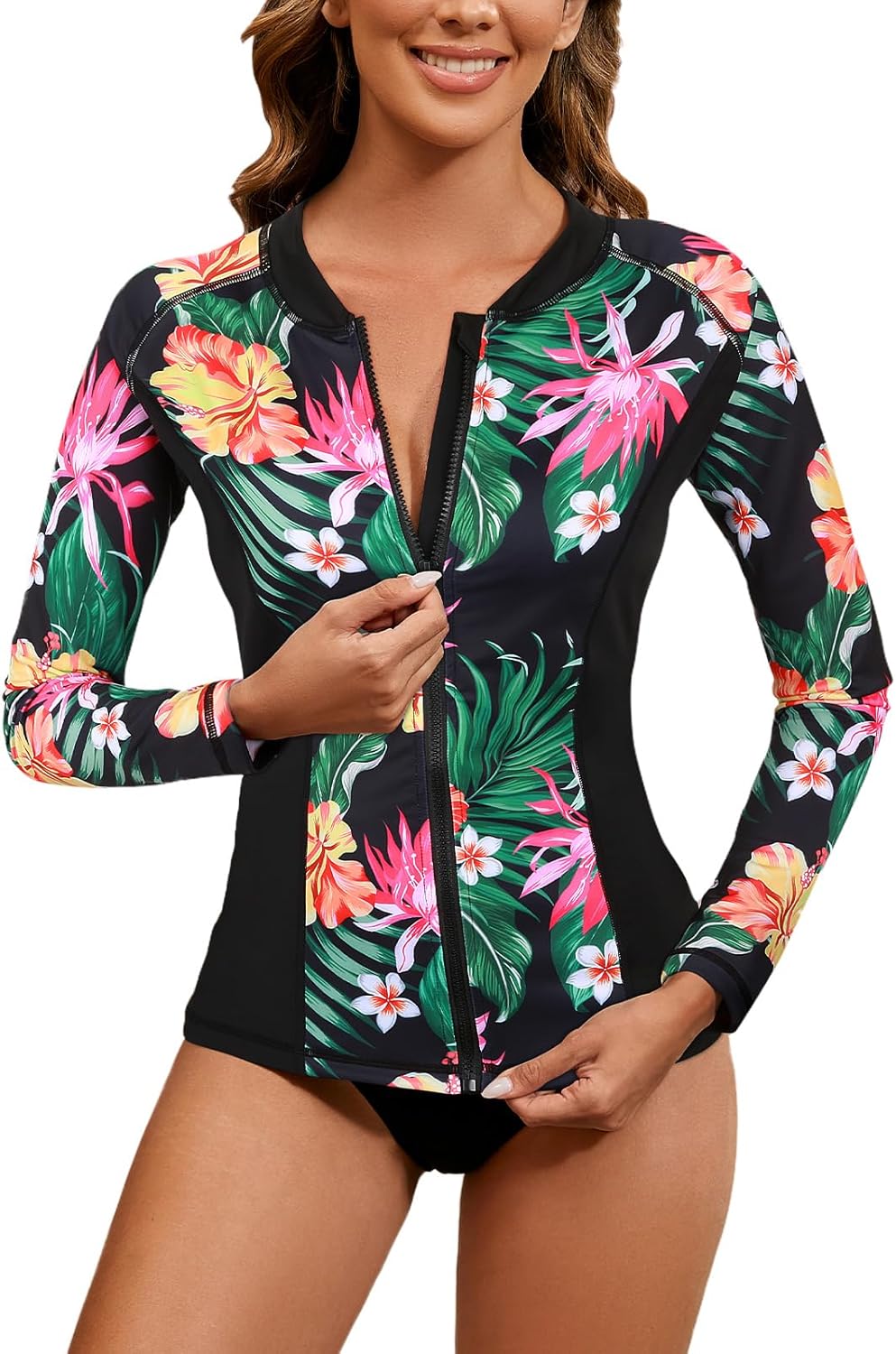 LURANEE Women's Zip Up Rash Guards for Women Long Sleeve Swimsuit UV Sun Protection Swim Shirts