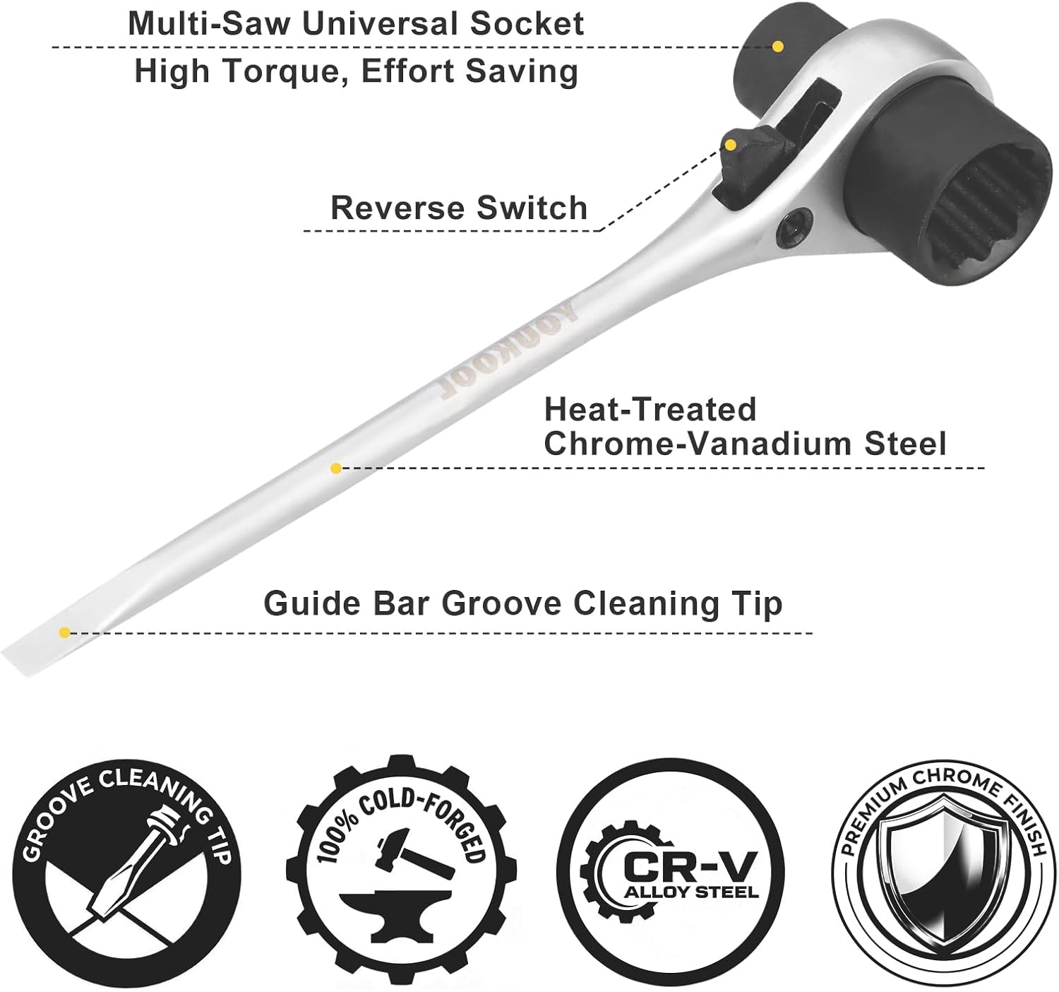 13mm x 19mm Heavy-Duty Chainsaw T-Bar Scrench – Cold-Forged Steel Dual-Taper Tool for Quick Chain & Bar Adjustment,Silver