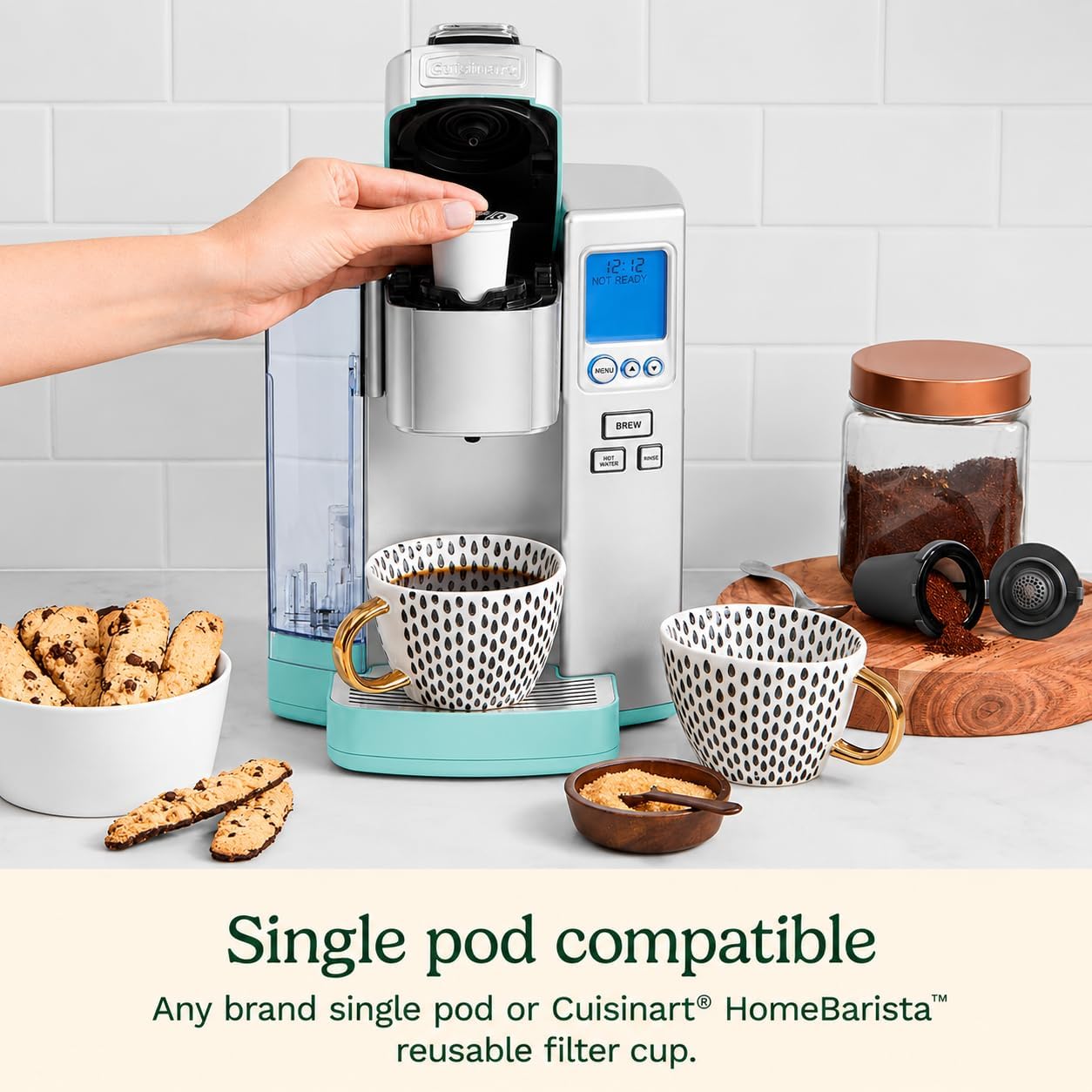 Cuisinart Coffee Maker, Single Serve 72-Ounce Reservoir Coffee Machine, Programmable Brewing & Hot Water Dispenser, Stainless Steel, Robins Egg Blue image 2