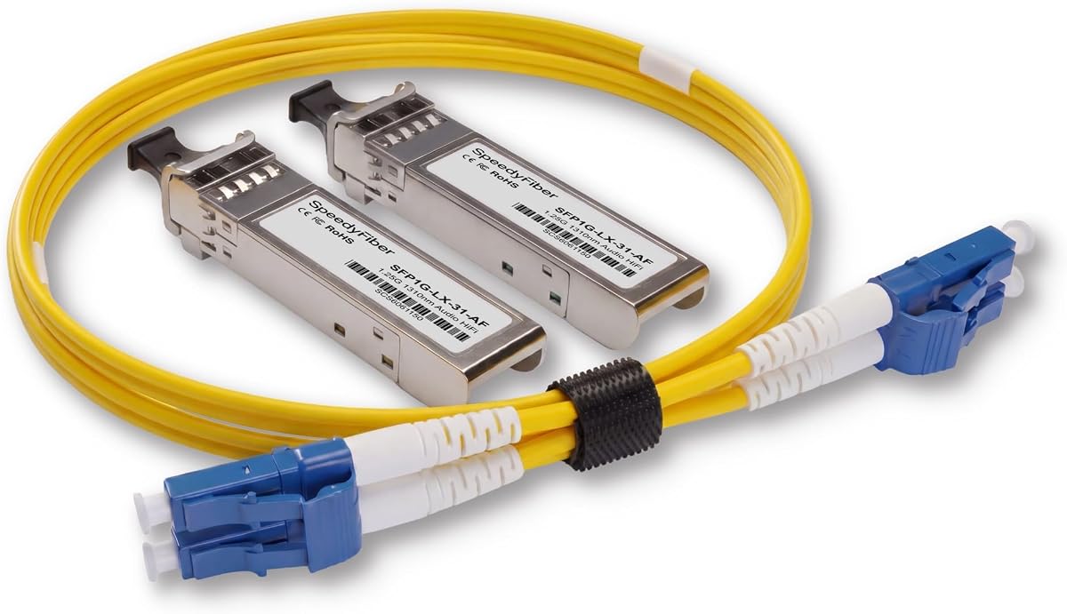 Kit de fibra óptica SpeedyFiber Hi-End Audiophile (2 paquetes de módulos 1G LX SFP y 1 cable Corning SMF-28 Ultra LC/UPC de 1,5 m) Aislamiento óptico para interruptores de audio Roon Core NAS DAC, compatible con MSA