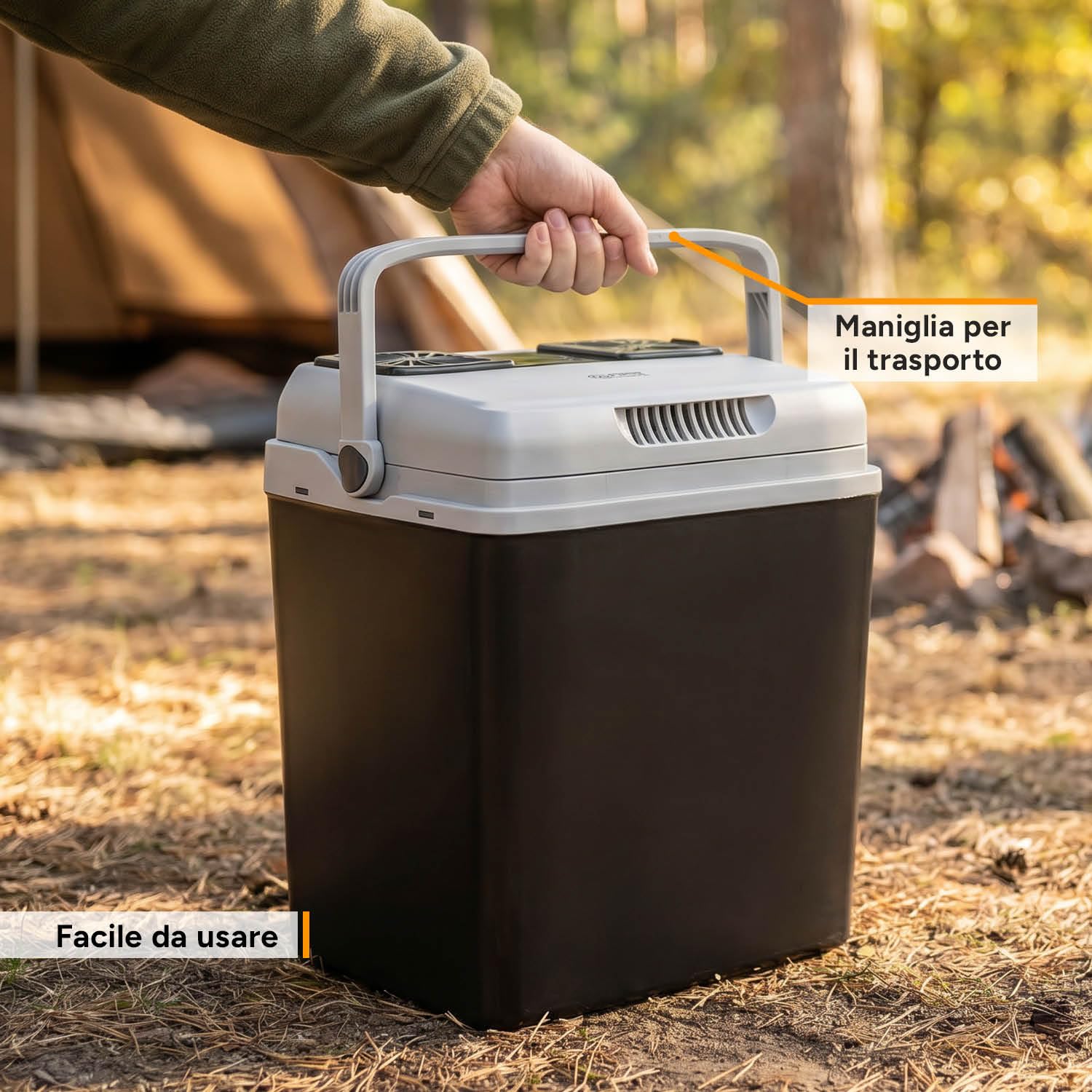 TZS First Austria - Frigo Portatile Elettrico 32L - Tripla Alimentazione con USB-C PD 3.0 - Raffreddamento e Riscaldamento - 12V/230V/USB-C - Minibar - Nero/Grigio