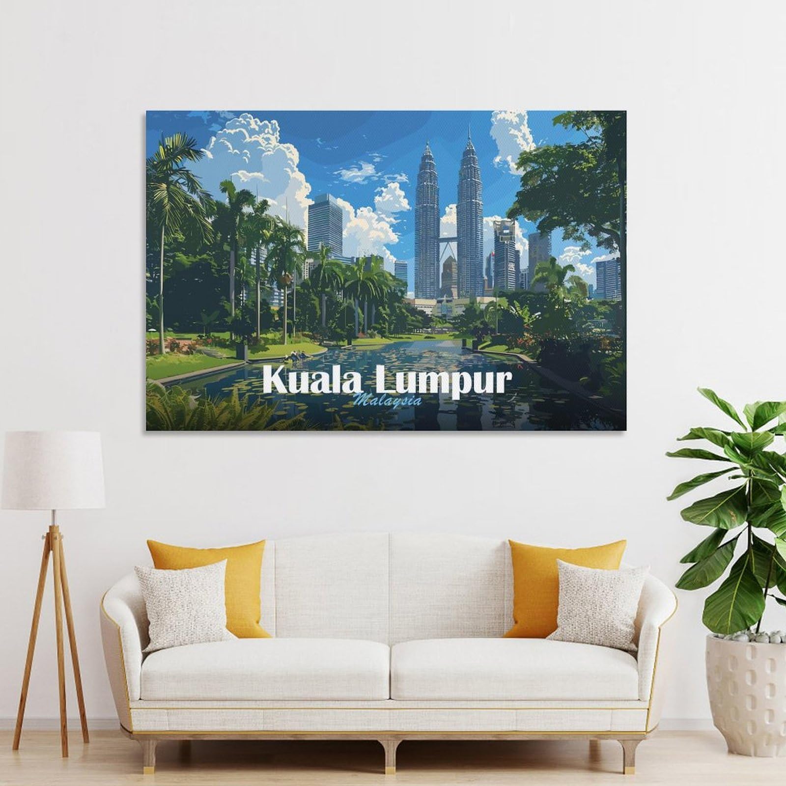 Junmoney Unframe-Style-10 Canvas Wall Art Kuala Lumpur Skyline, 24X36inch(60X90cm), For Lounge Decor, Bedroom Walls Or Flats, Eye Catching Artwork For Blank Walls