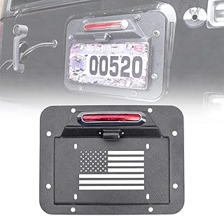 YZONA Spare Tire Delete License Plate Frame with Illuminate Light & Third Brake Light Compatible with 2007-2018 Jeep Wrangler JK JKU Unlimited, Licence Bracket Holder Relocation Kit Mounting (Black)