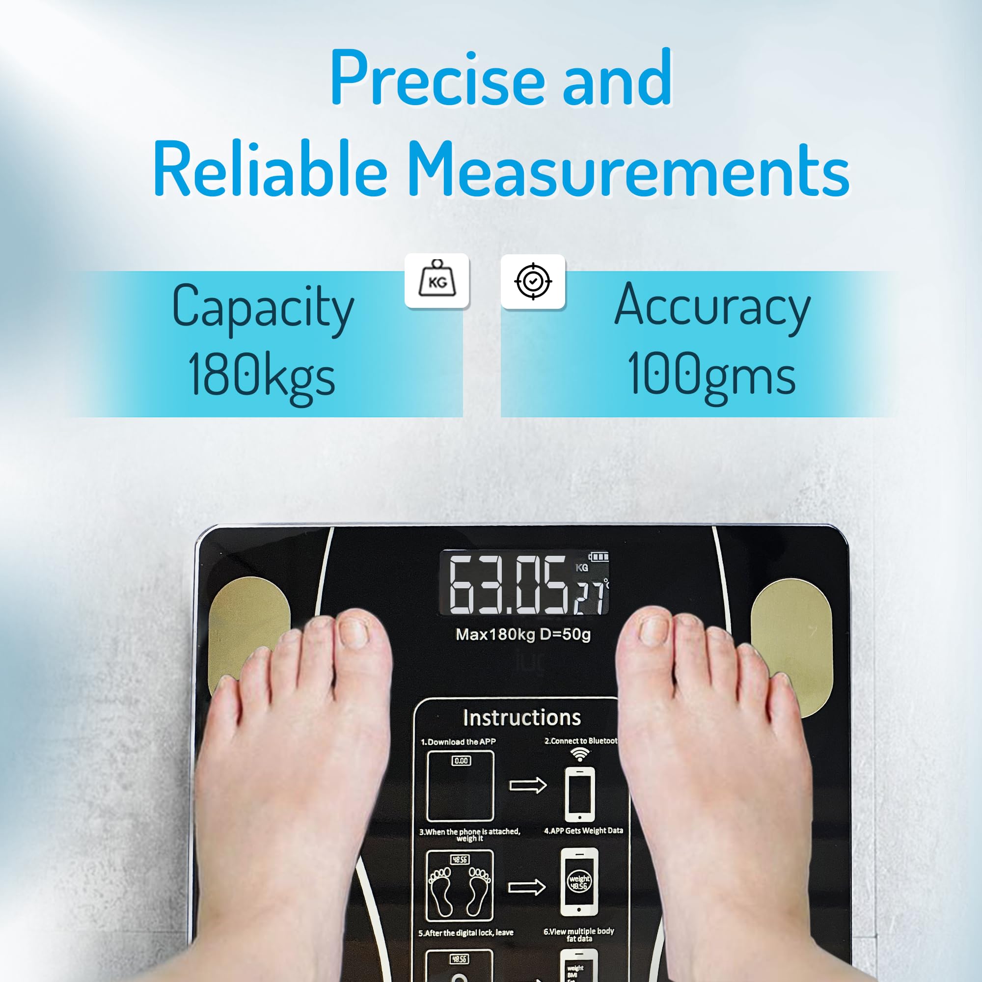Atom Aliston P1 Series Smart BMI Weight Machine for Body Weight With 16 Body Parameters Synced with Mobile App, Body Fat Analyser Machine | Capacity 180Kg | A MM 1 Smart BMI Scale (Color May Vary) 1