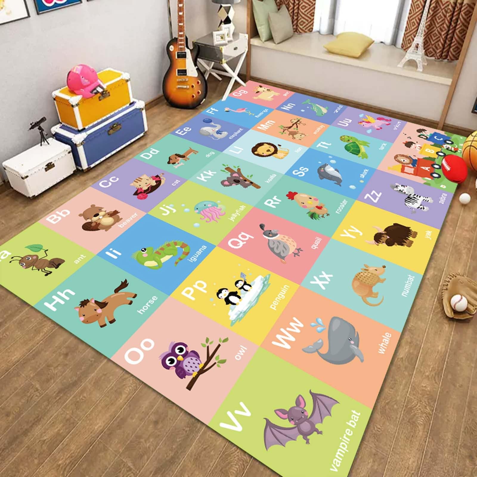 Tapis Éducatif ABC Géant Pour Enfants 140x100 Cm - Animaux, Planètes, Chiffres Et Lettres - Pour Chambre, Salle De Jeux Ou Classe