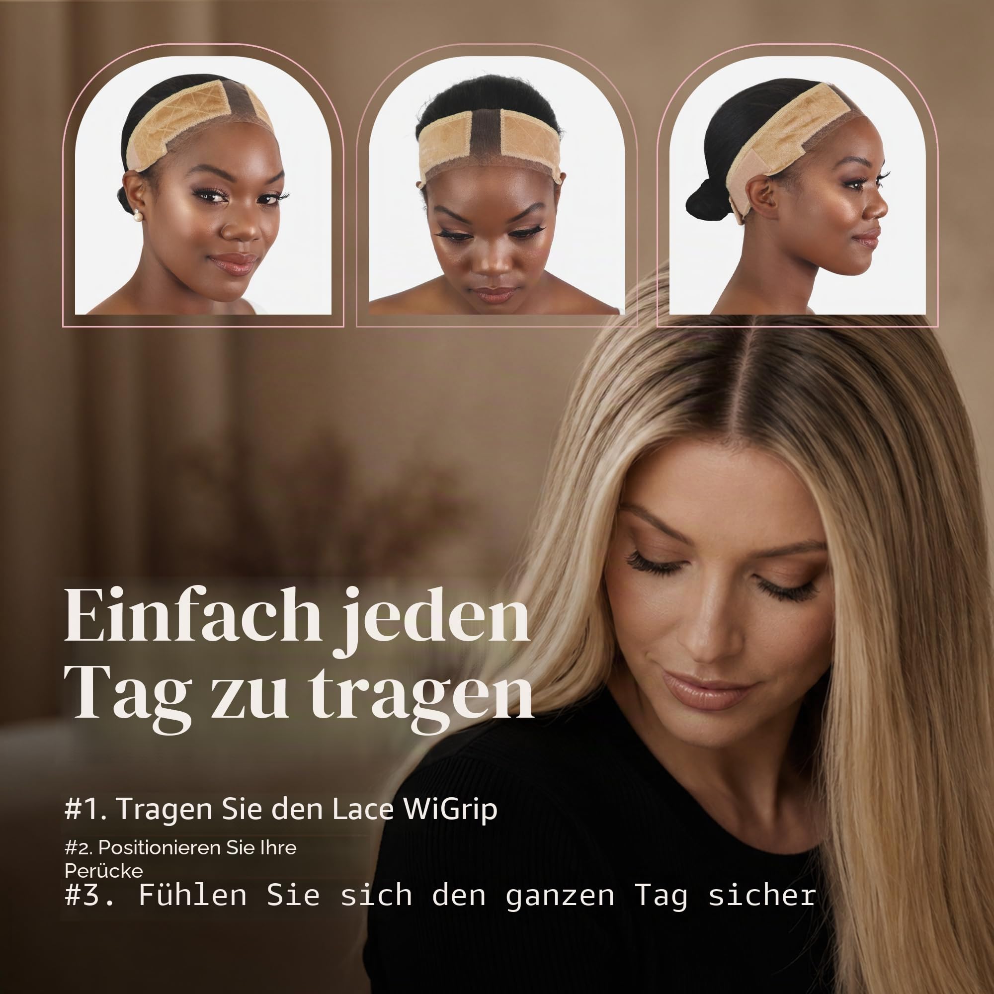 Milano Original Lace WiGrip Comfort Band, Velvet Wig Grip Band, Adjustable Non-Slip Headband for Wigs (Nude)