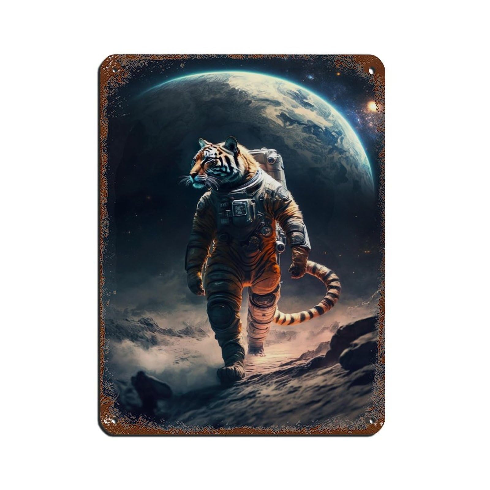 Astronaut Tiger, Futuristic Animal（1） Tin Sign Vintage Metal Pub Club Cafe Bar Home Wall Art Decoration Poster Retro 12x16inch(30x40cm)