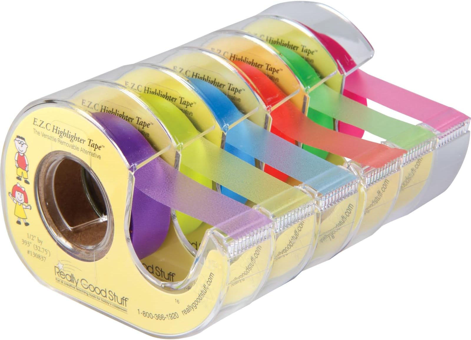 Really Good Stuff E.Z.C. Fluorescent Highlighter Tape, Set of 6 Colors - 1/2 in. x 32 ft. Each Roll, School & Office Supplies