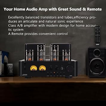Juson Audio JTA50 50W x 2 Tube Amplifier, Entry-Level Class AB Hifi Amp with BT 5.0, Remote,AUX,COAX,USB |Phono Preamp,Subwoofer out,2.1CH for Turntable (JTA50)