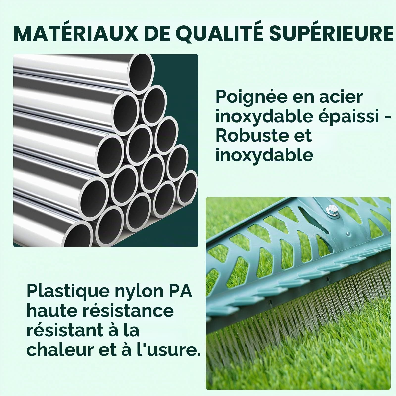 YEELOR Râteau à Gazon Artificiel Double Face en Acier Inoxydable - 40,6 cm - Nettoyeur pelouse, Gazon Artificiel, patios, Tapis, Poils d'animaux