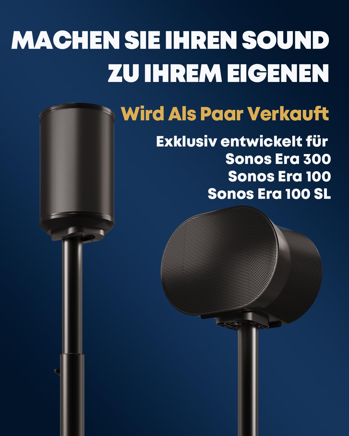 2er Set Lautsprecherständer kompatibel mit Sonos Era 100 SL, Era 100 & Era 300, höhenverstellbar 74–99 cm, stabile Metall Boxenständer mit Kabelmanagement, für Wohnzimmer & Heimkino