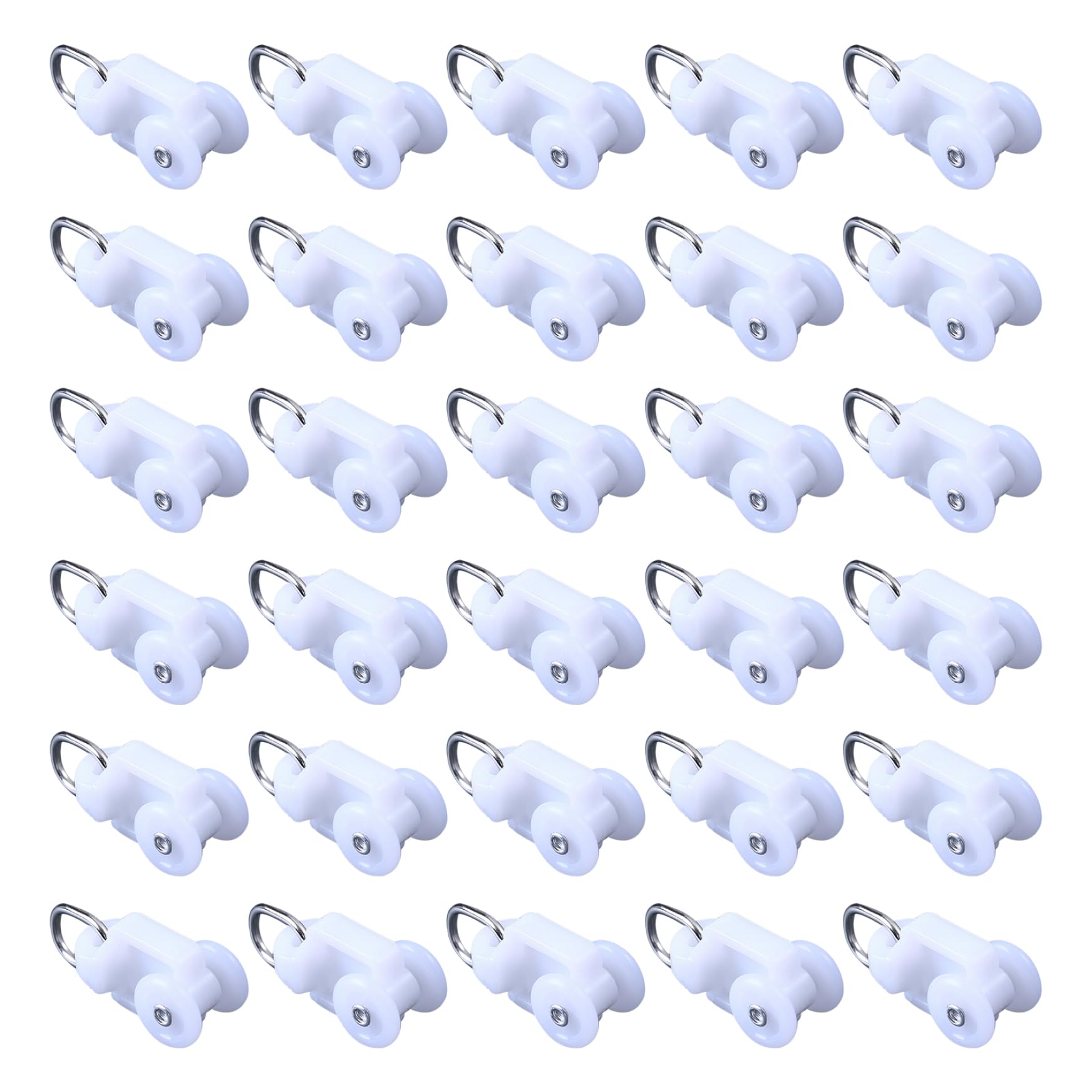 Tsawntd Curtain Track Rollers, 30PCS Heavy-Duty Plastic Ceiling Curtain Track Hooks, Mute Smooth Gliders with 360° Rotating Wheels for Shower Curtains Window Tracks Gliders